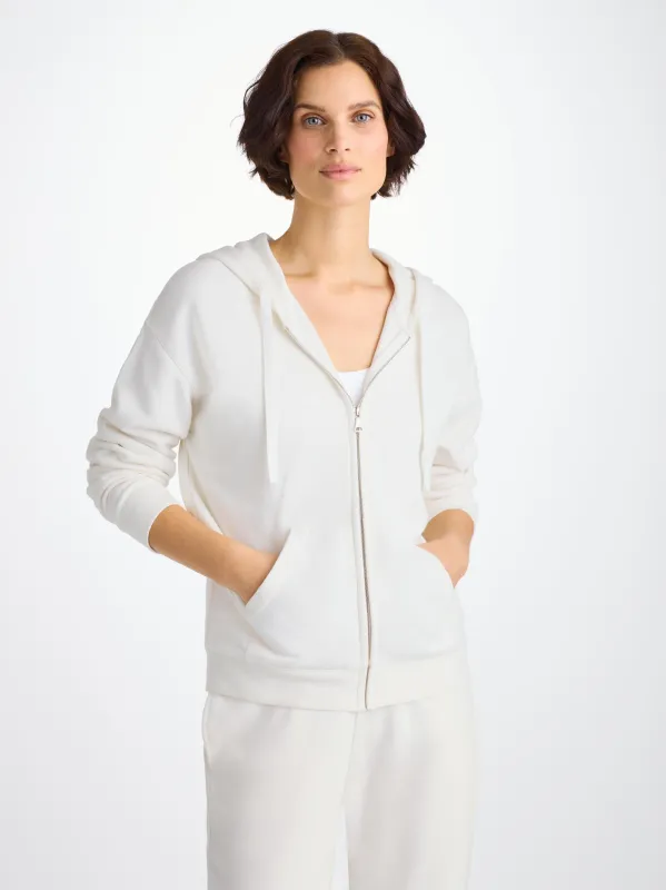 Women's Zip Up Hoodie Quinn Cotton Modal White sold by Derek Rose