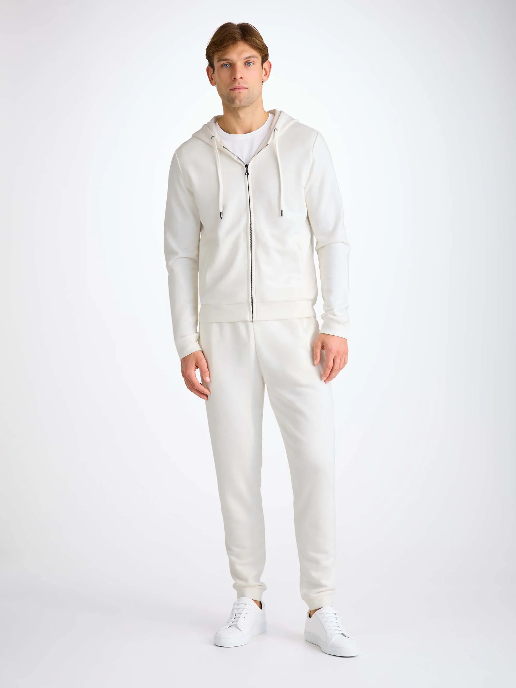 Men's Zip Up Hoodie Quinn Cotton Modal White sold by Derek Rose product image thumbnail 4