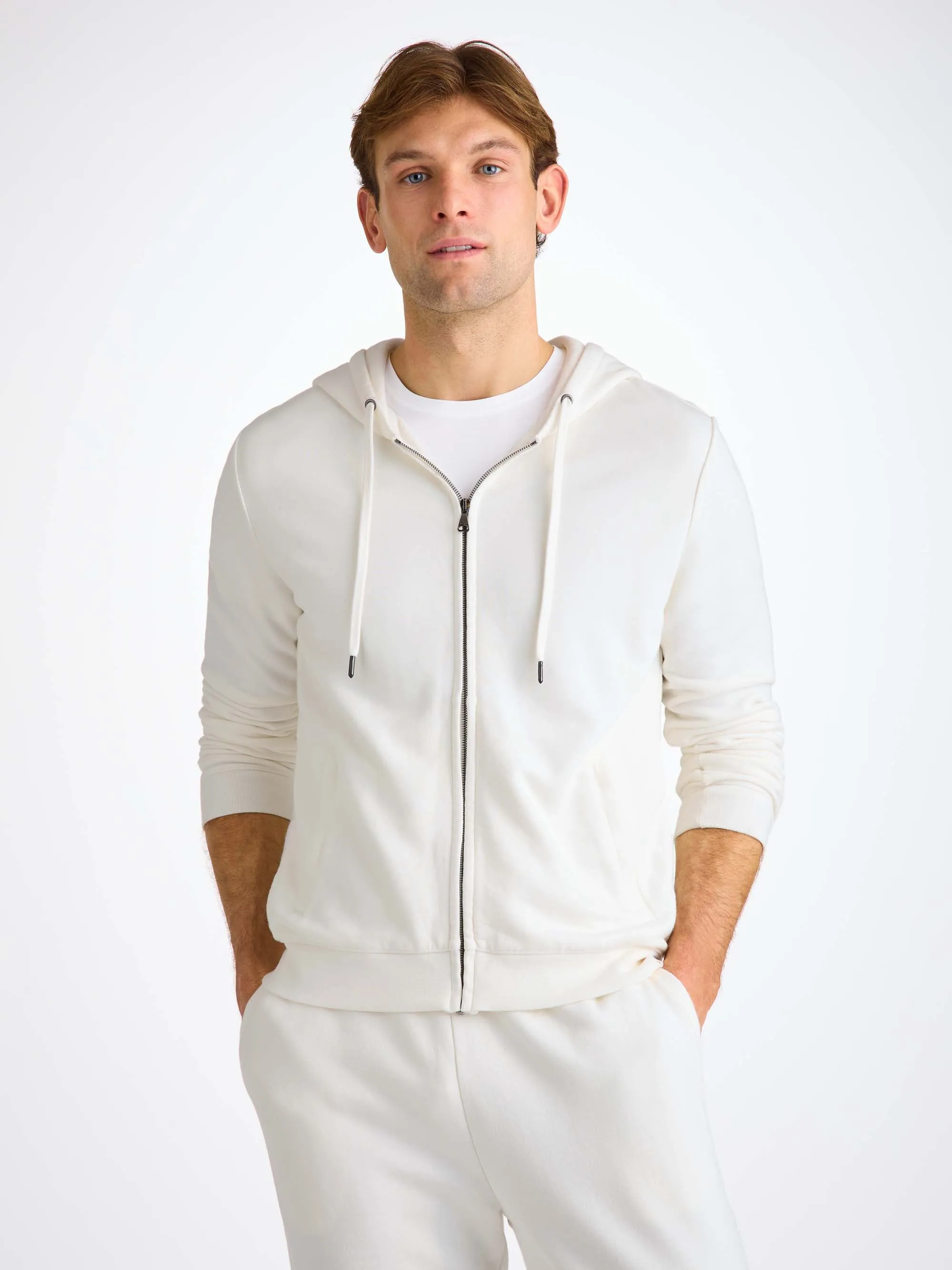 Men's Zip Up Hoodie Quinn Cotton Modal White sold by Derek Rose product image thumbnail 5