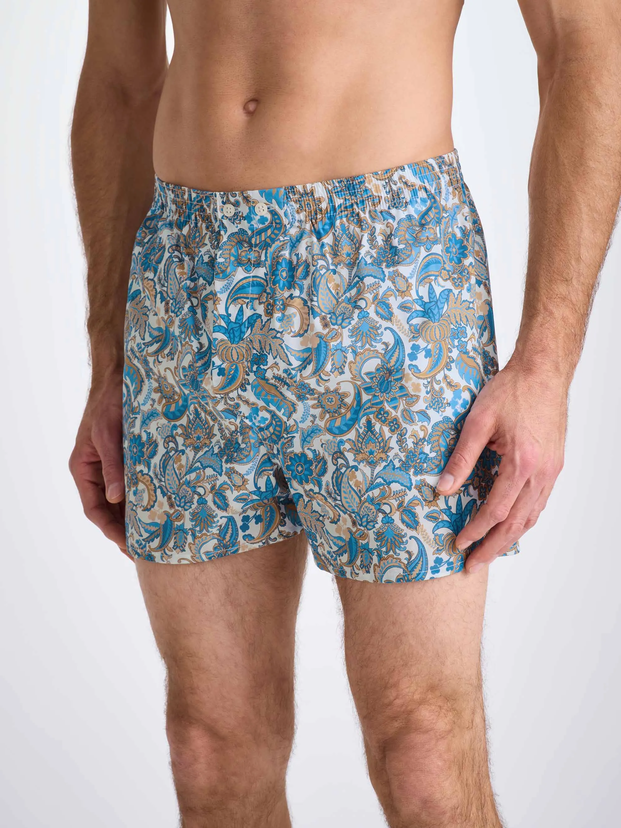 Men's Classic Fit Boxers Cotton Batiste White Jungle Paisley Print sold by Derek Rose product image thumbnail 3