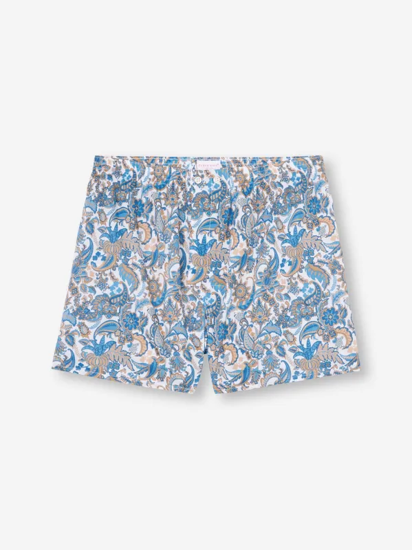 Men's Classic Fit Boxers Cotton Batiste White Jungle Paisley Print sold by Derek Rose