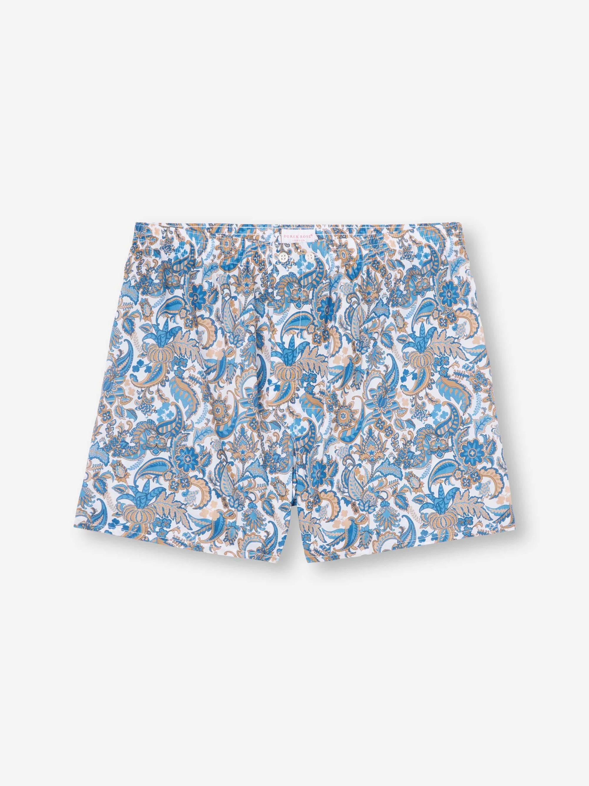 Men's Classic Fit Boxers Cotton Batiste White Jungle Paisley Print sold by Derek Rose