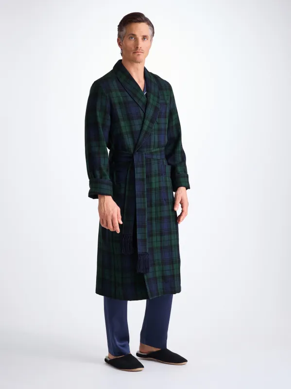 Men's Robe Tartan Black Watch Wool Navy sold by Derek Rose