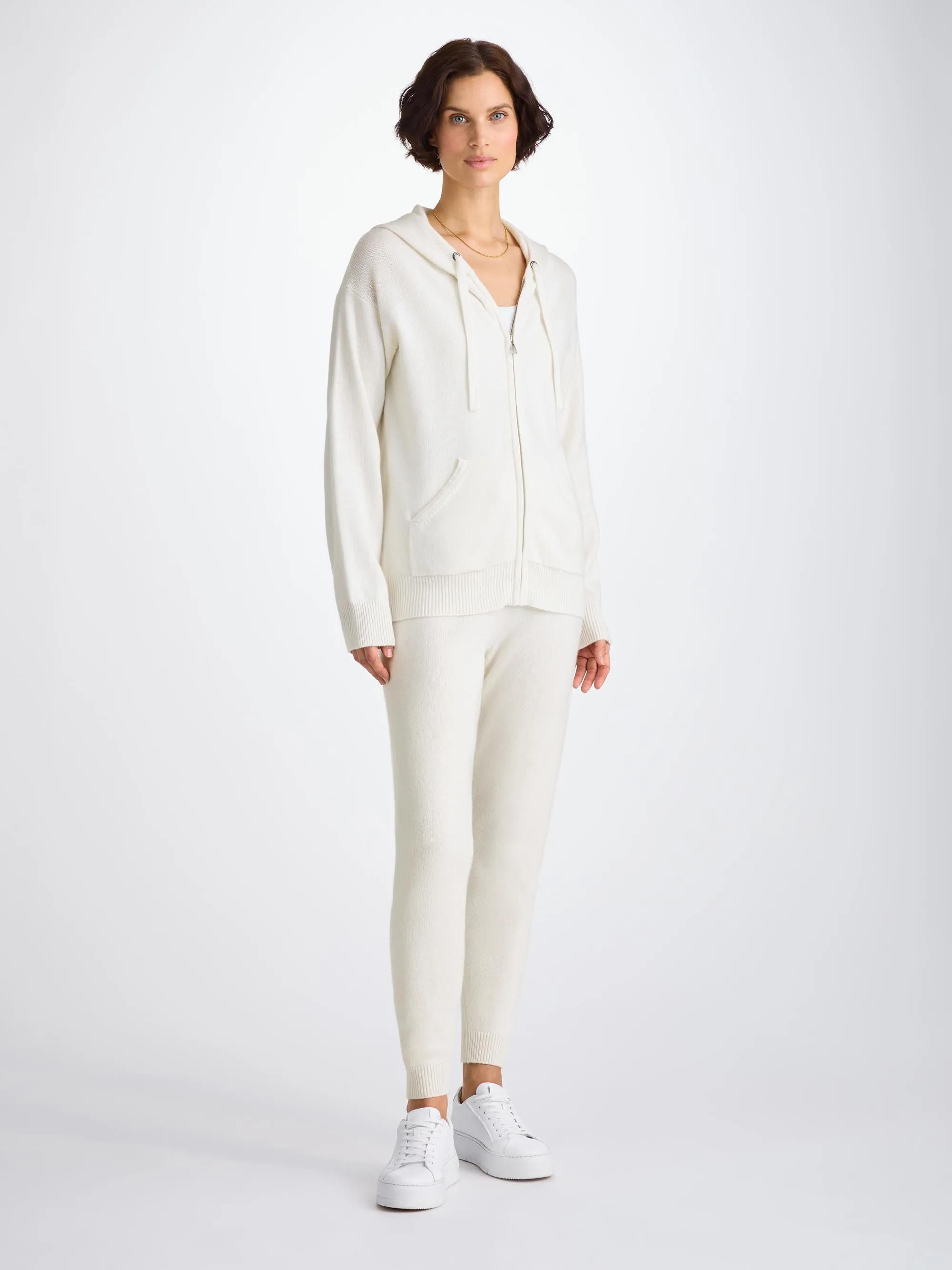 Women's Zip Up Hoodie Daphne Cashmere White sold by Derek Rose product image thumbnail 3