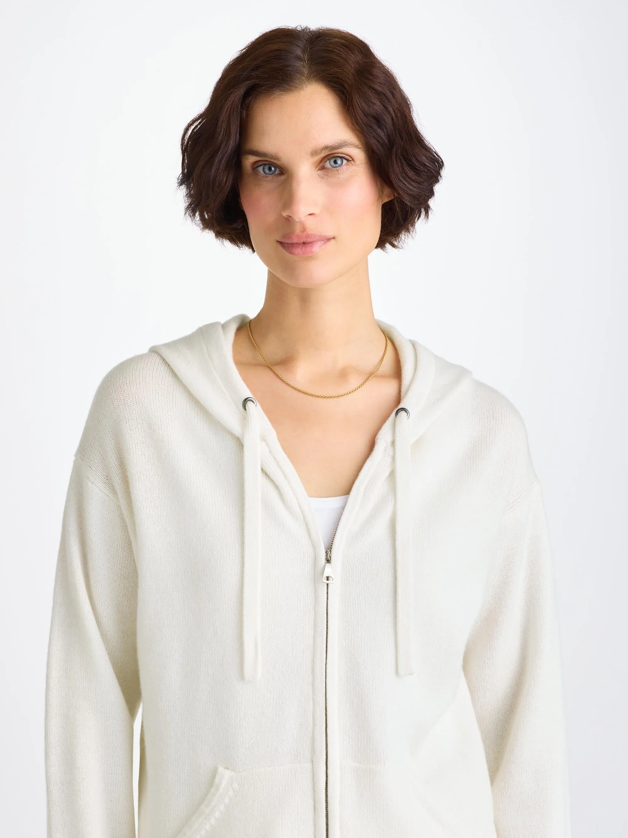 Women's Zip Up Hoodie Daphne Cashmere White sold by Derek Rose product image thumbnail 5