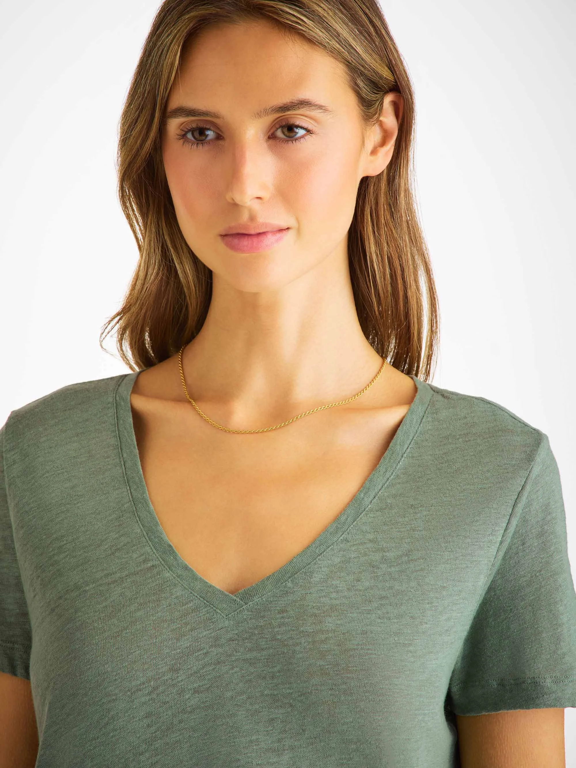 Women's V-Neck T-Shirt Jordan Linen Sage Green sold by Derek Rose product image thumbnail 5