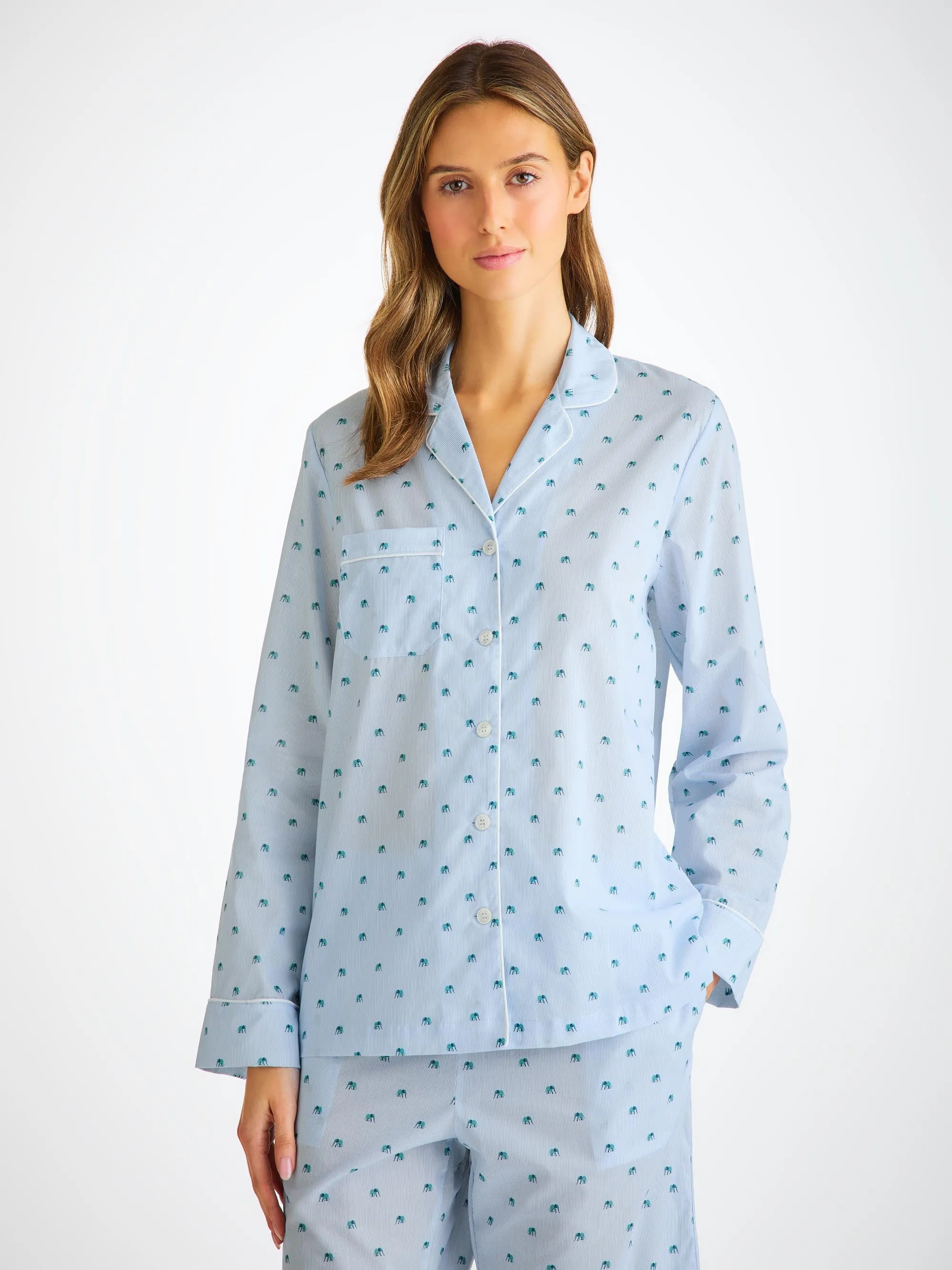 Women's Pajamas Cotton Batiste Blue Elephant Print sold by Derek Rose product image thumbnail 3