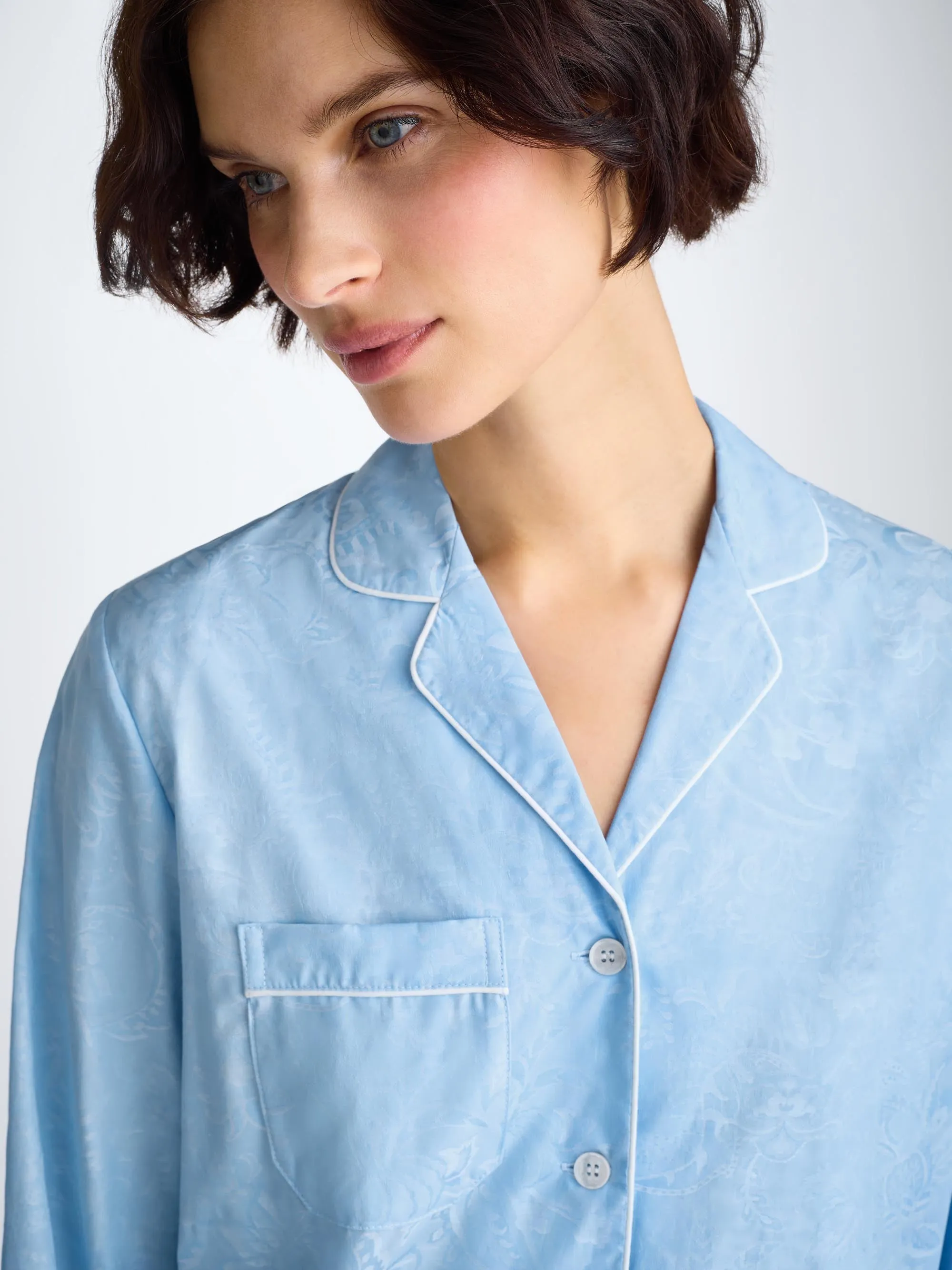 Women's Pajamas Cotton Jacquard Light Blue Jungle Paisley Pattern sold by Derek Rose product image thumbnail 5