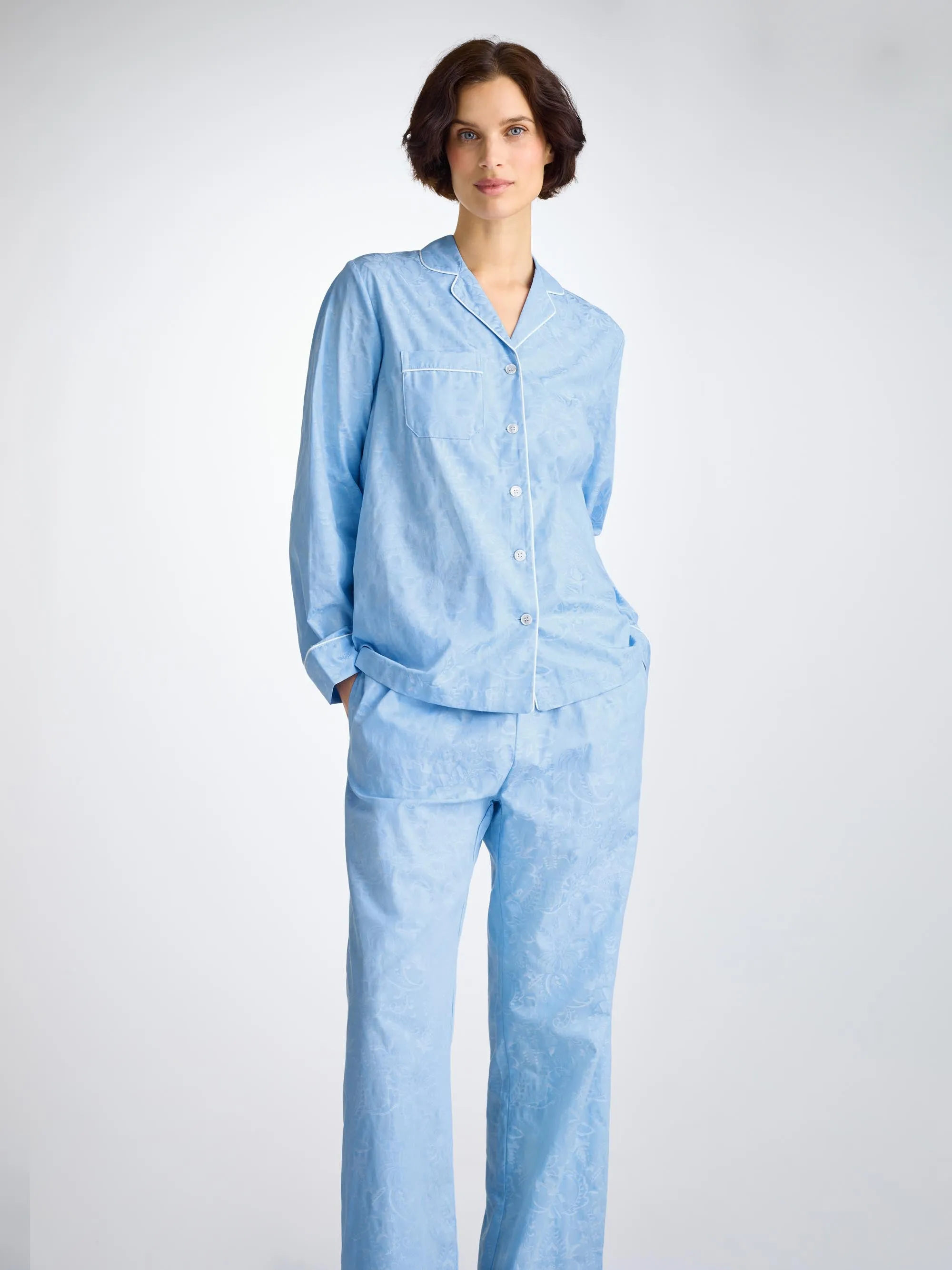 Women's Pajamas Cotton Jacquard Light Blue Jungle Paisley Pattern sold by Derek Rose product image thumbnail 3