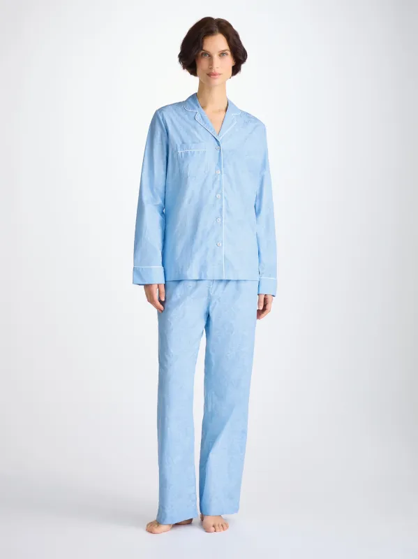 Women's Pajamas Cotton Jacquard Light Blue Jungle Paisley Pattern sold by Derek Rose