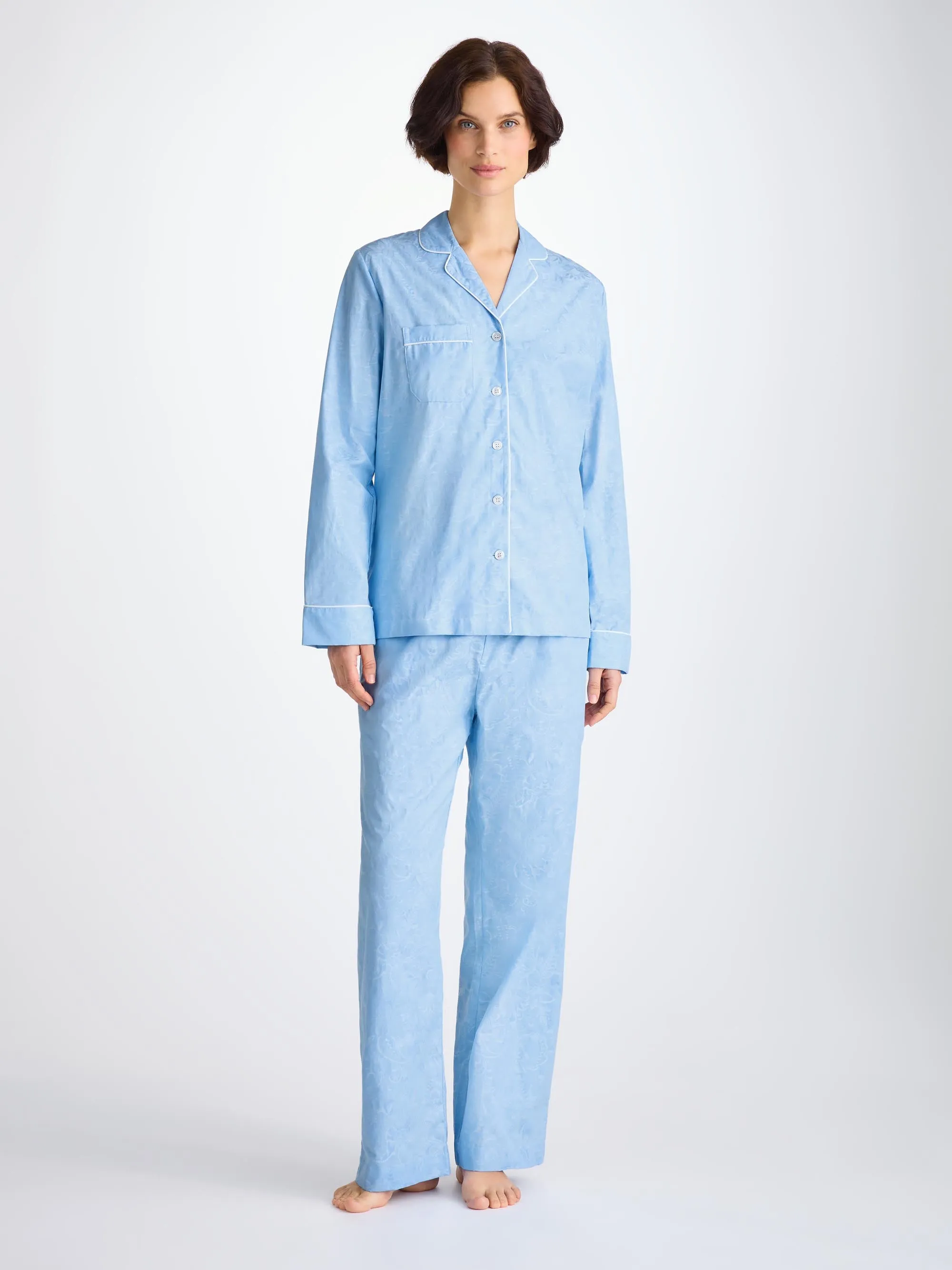 Women's Pajamas Cotton Jacquard Light Blue Jungle Paisley Pattern sold by Derek Rose