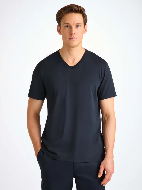 Men's V-Neck T-Shirt Barny Pima Cotton Navy sold by Derek Rose
