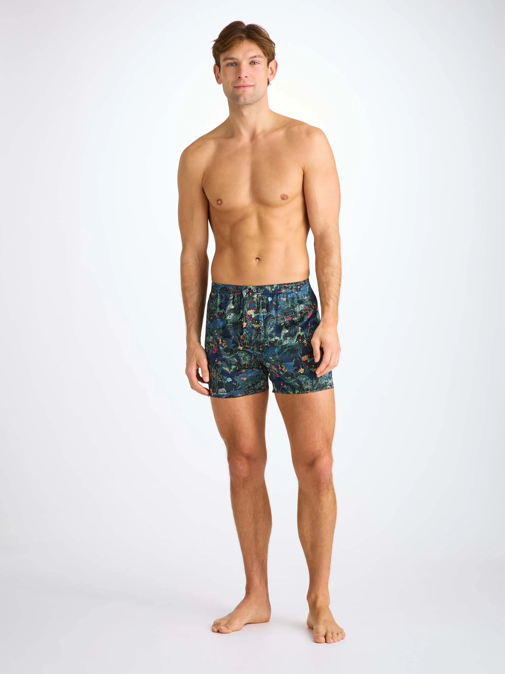 Men's Classic Fit Boxers Silk Satin Multi Midnight Jungle Print sold by Derek Rose product image thumbnail 4