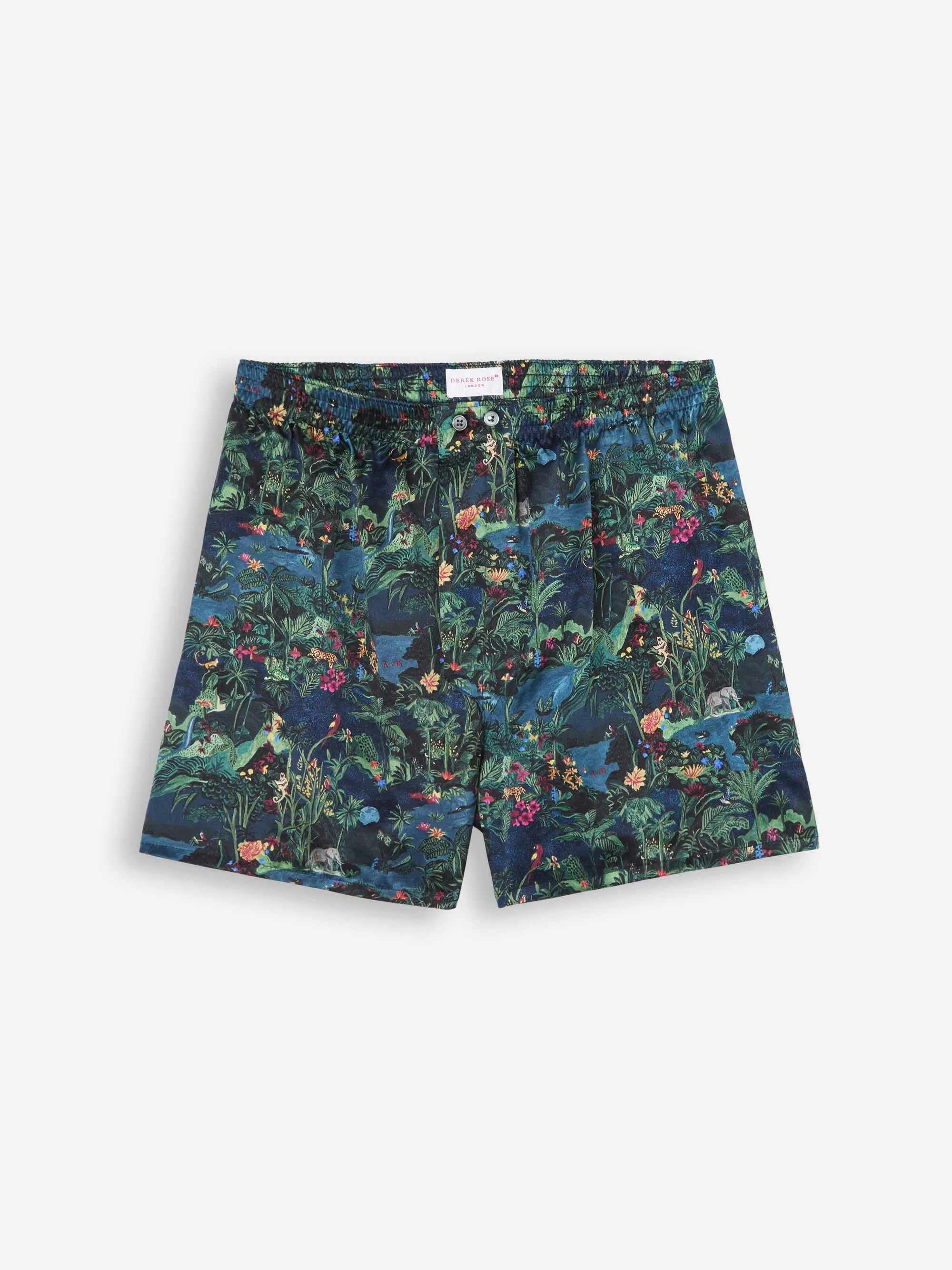 Men's Classic Fit Boxers Silk Satin Multi Midnight Jungle Print sold by Derek Rose