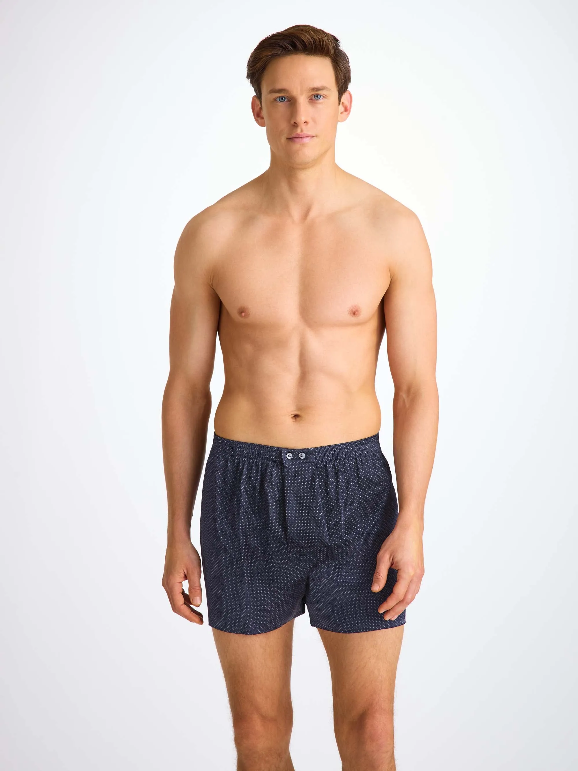 Men's Classic Fit Boxers Silk Satin Navy Micro Dot Print sold by Derek Rose product image thumbnail 2