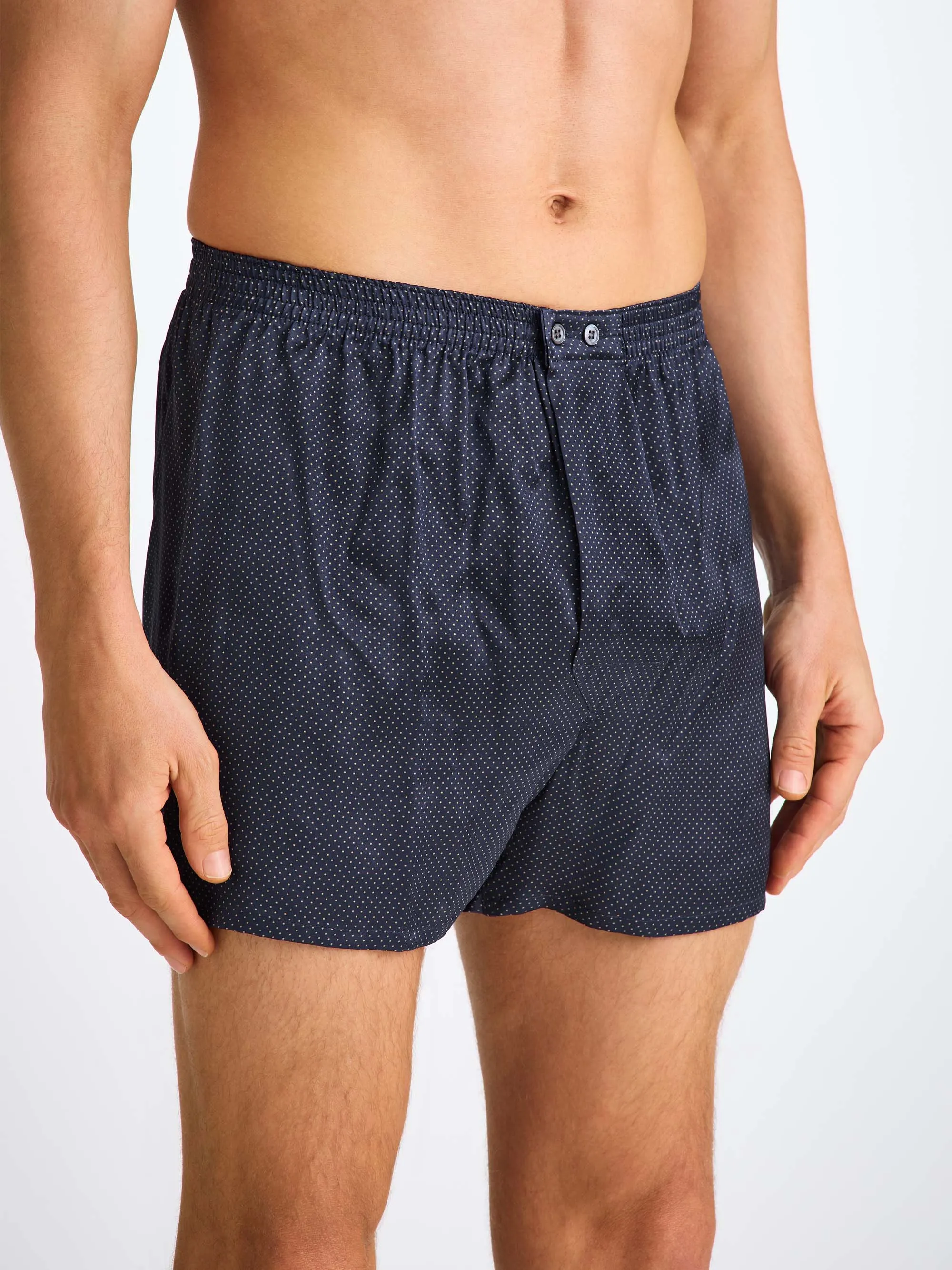 Men's Classic Fit Boxers Silk Satin Navy Micro Dot Print sold by Derek Rose product image thumbnail 3