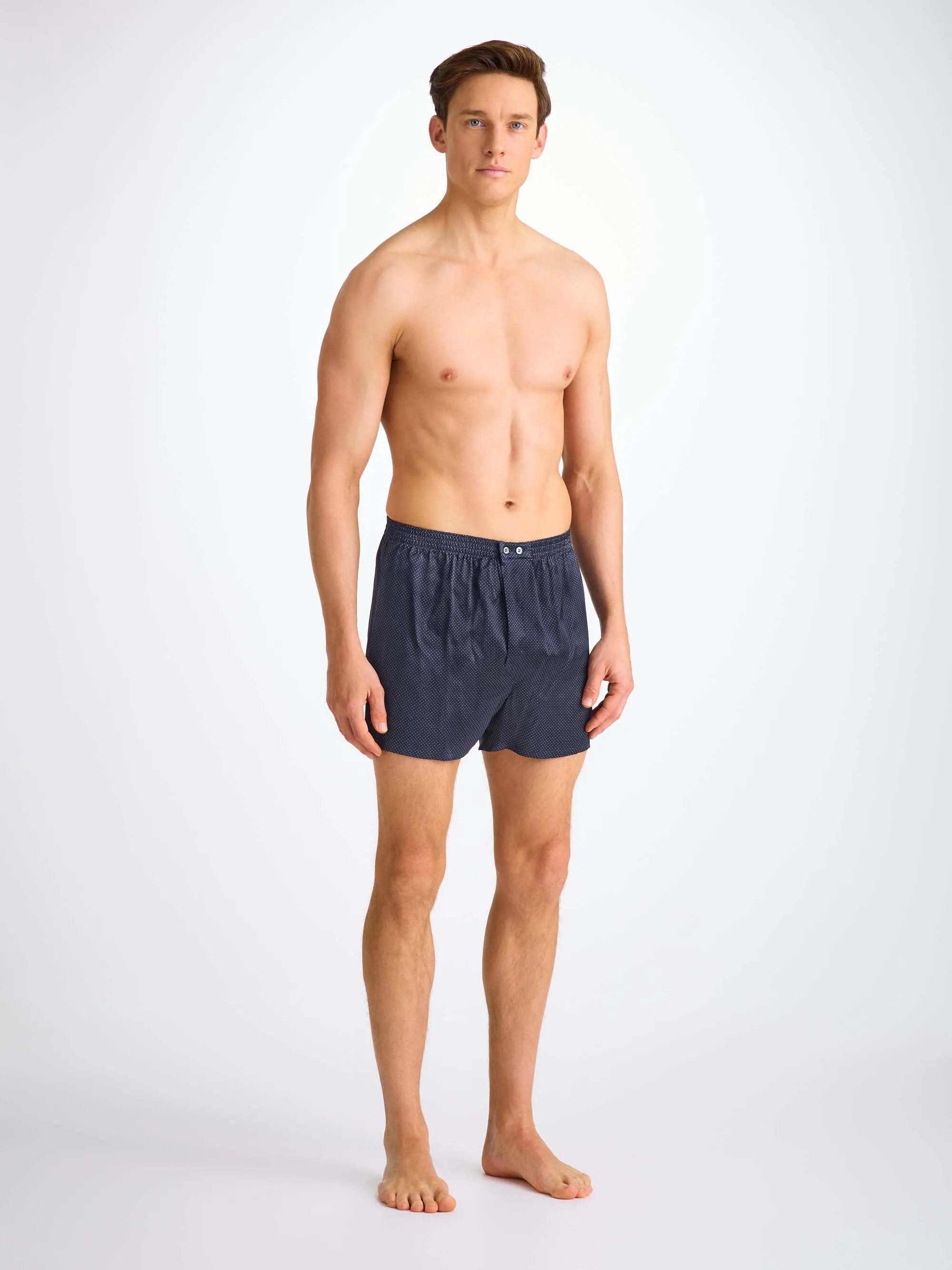 Men's Classic Fit Boxers Silk Satin Navy Micro Dot Print sold by Derek Rose product image thumbnail 4