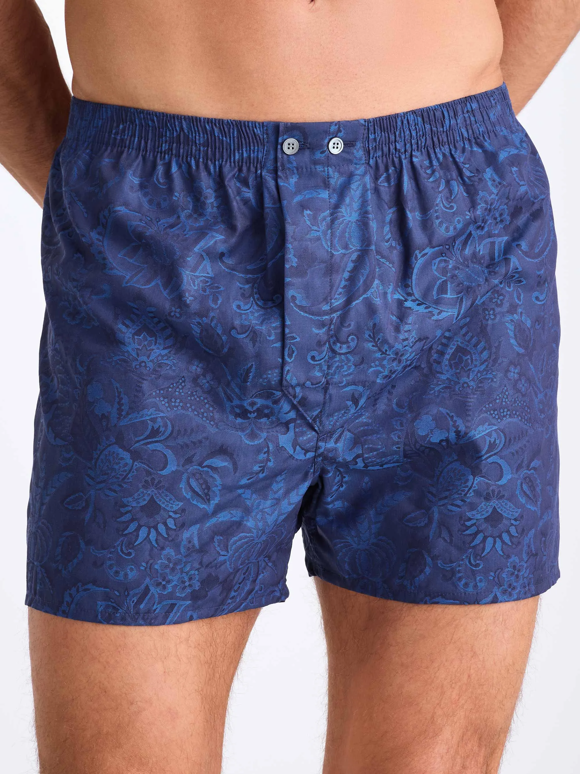 Men's Classic Fit Boxers Cotton Jacquard Navy Jungle Paisley Pattern sold by Derek Rose product image thumbnail 2