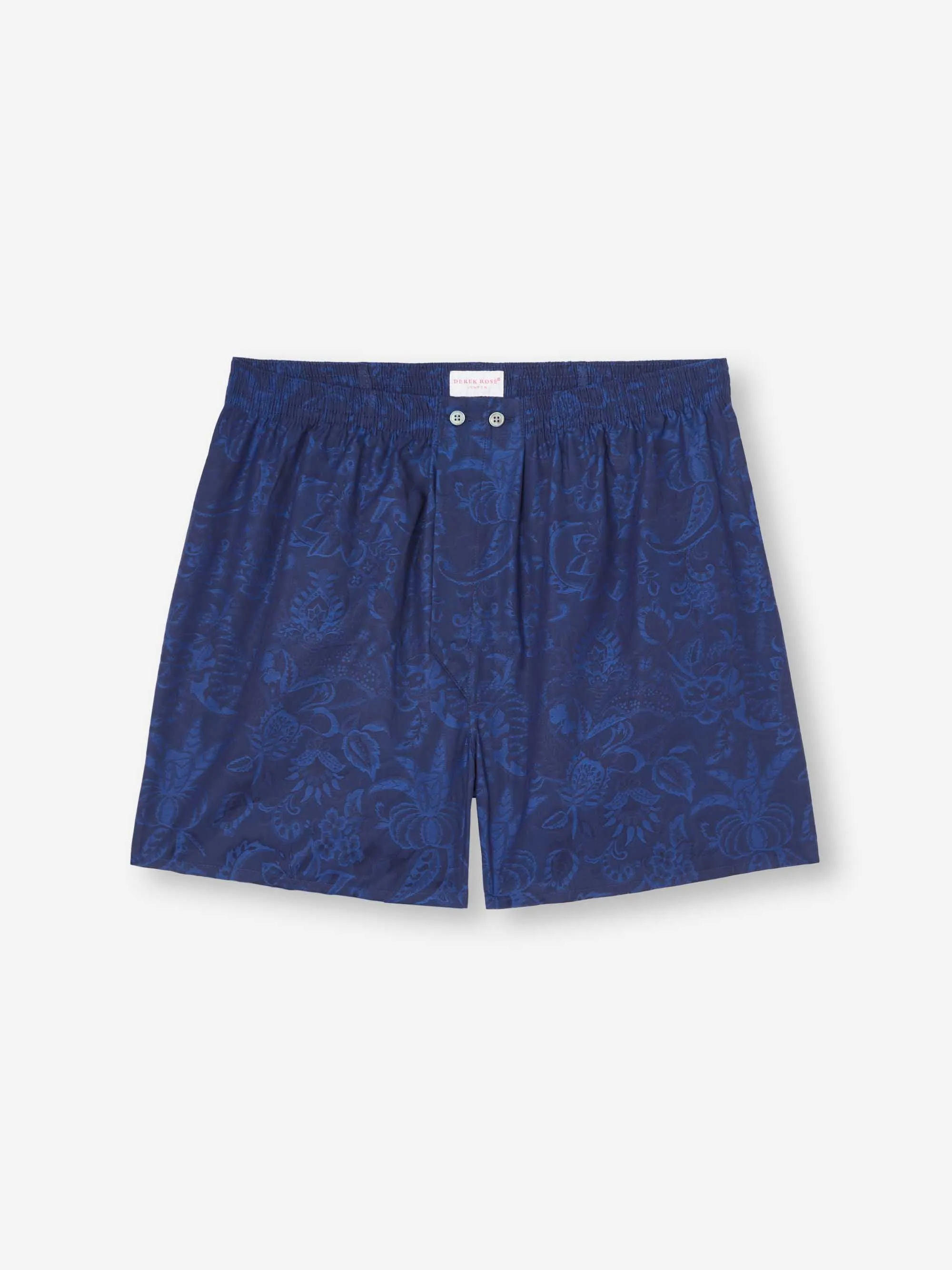 Men's Classic Fit Boxers Cotton Jacquard Navy Jungle Paisley Pattern sold by Derek Rose