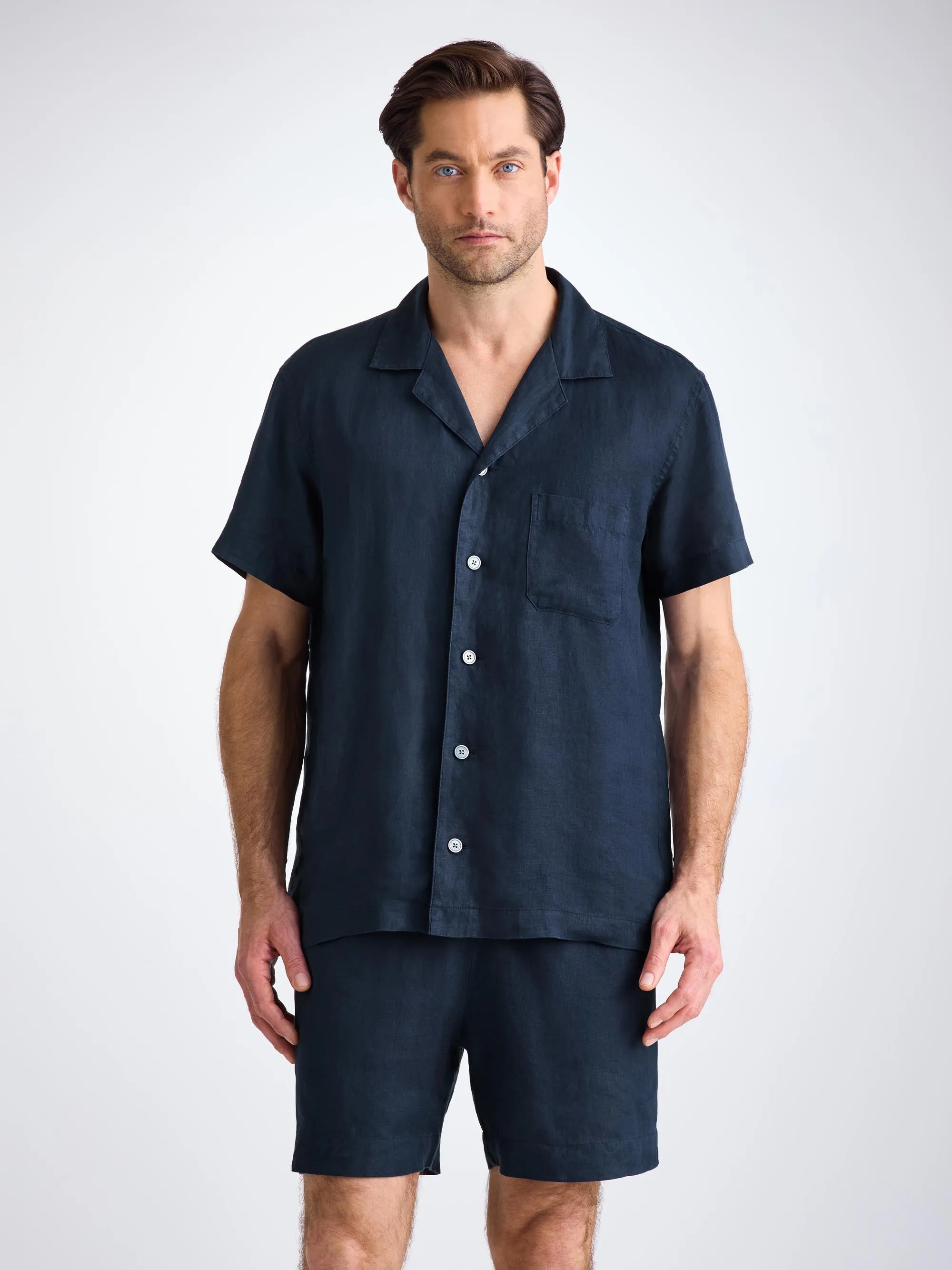 Men's Short Pajamas Sicily Linen Navy sold by Derek Rose product image thumbnail 2