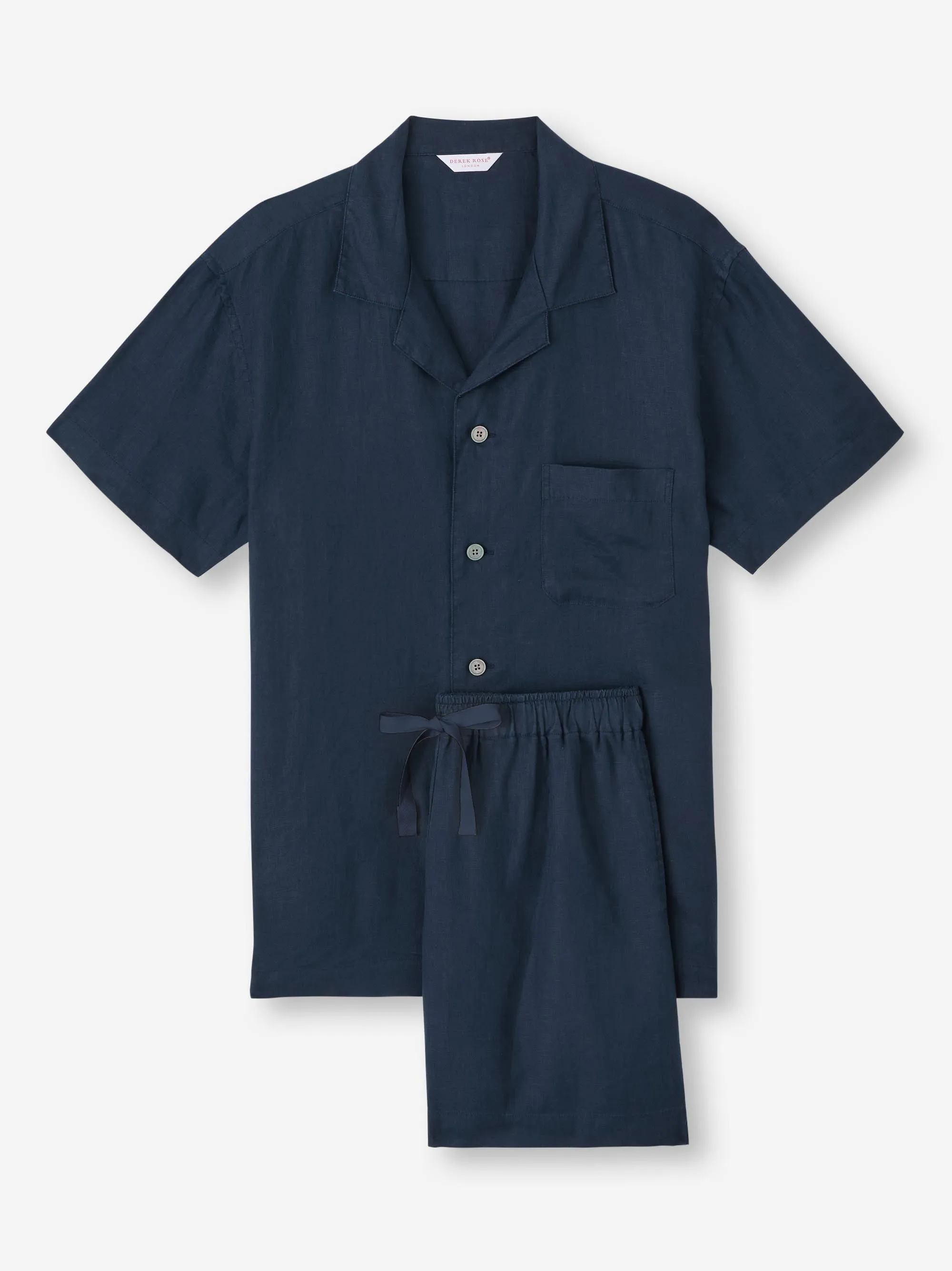 Men's Short Pajamas Sicily Linen Navy sold by Derek Rose
