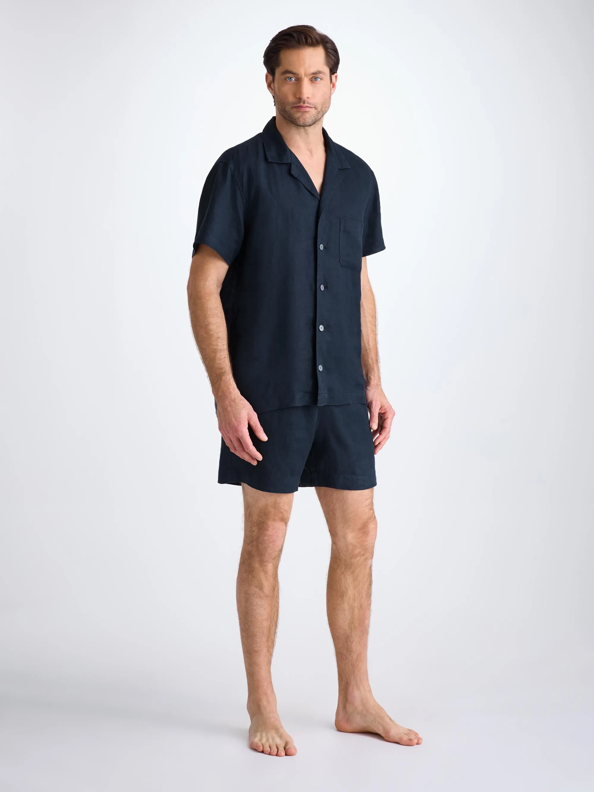 Men's Short Pajamas Sicily Linen Navy sold by Derek Rose product image thumbnail 3