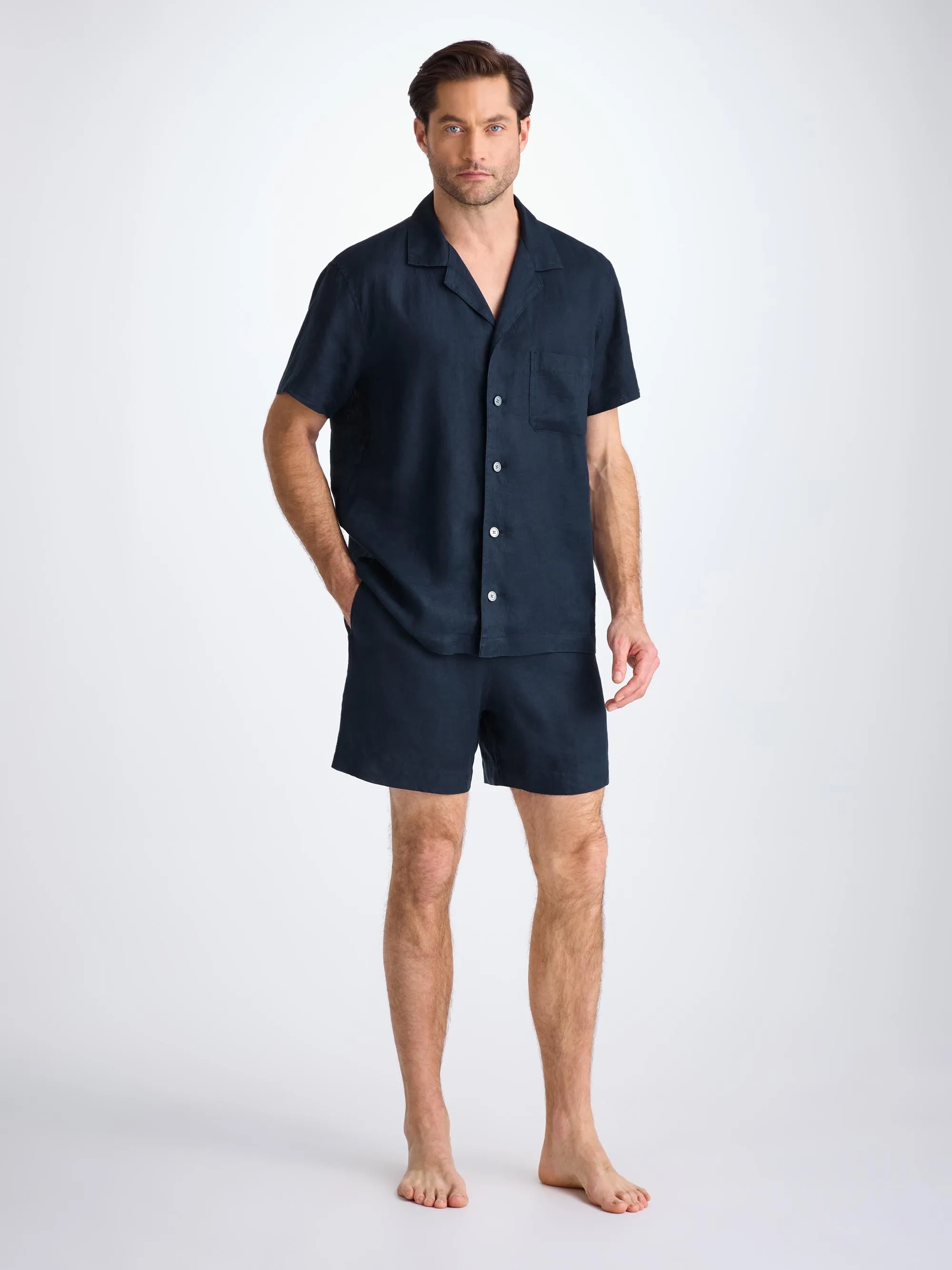 Men's Short Pajamas Sicily Linen Navy sold by Derek Rose product image thumbnail 5
