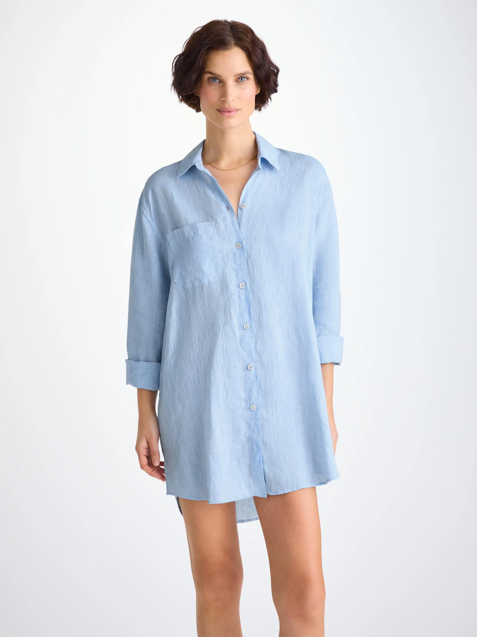 Women's Shirt Sicily Linen Sky Blue sold by Derek Rose