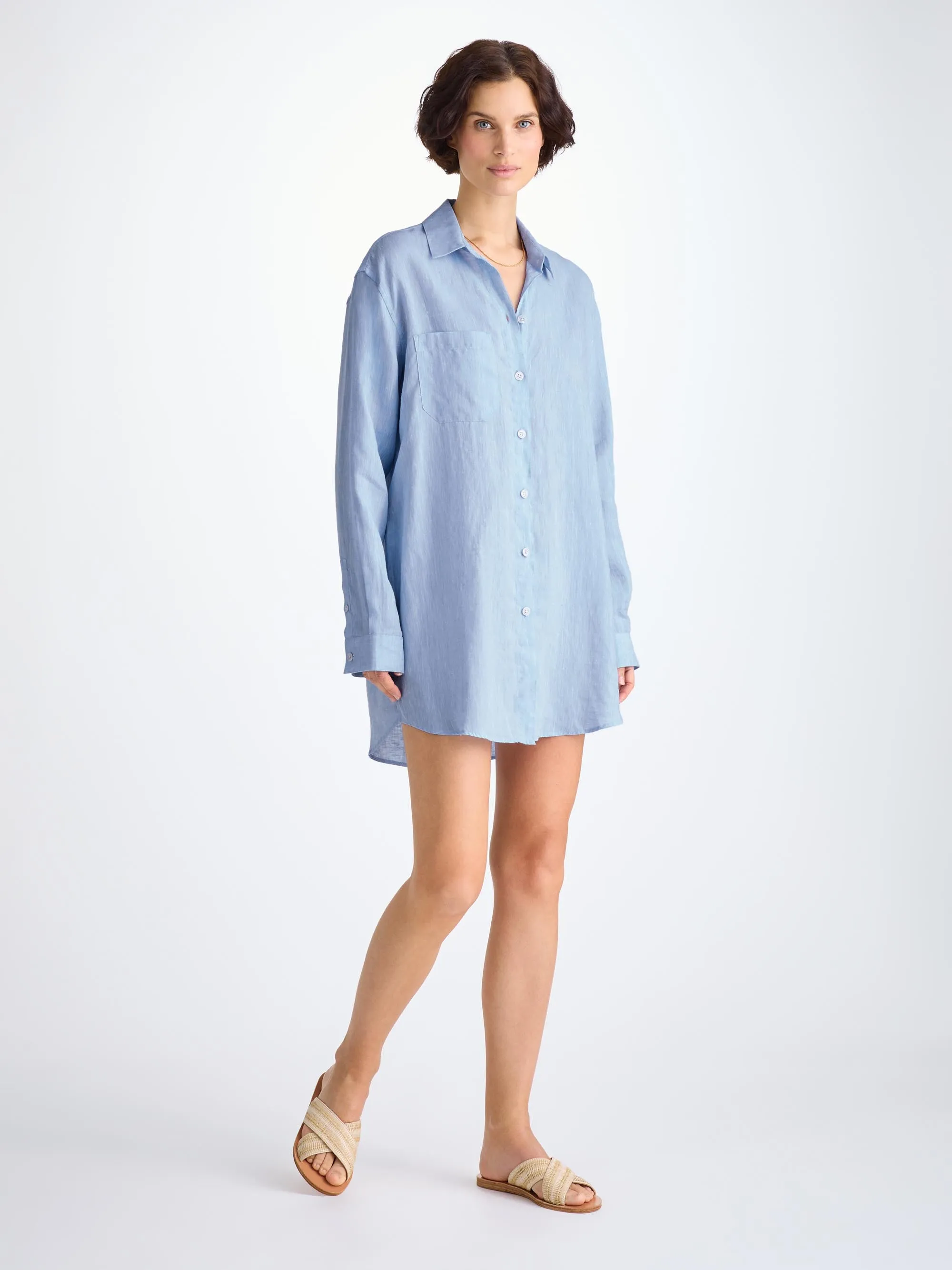 Women's Shirt Sicily Linen Sky Blue sold by Derek Rose product image thumbnail 3