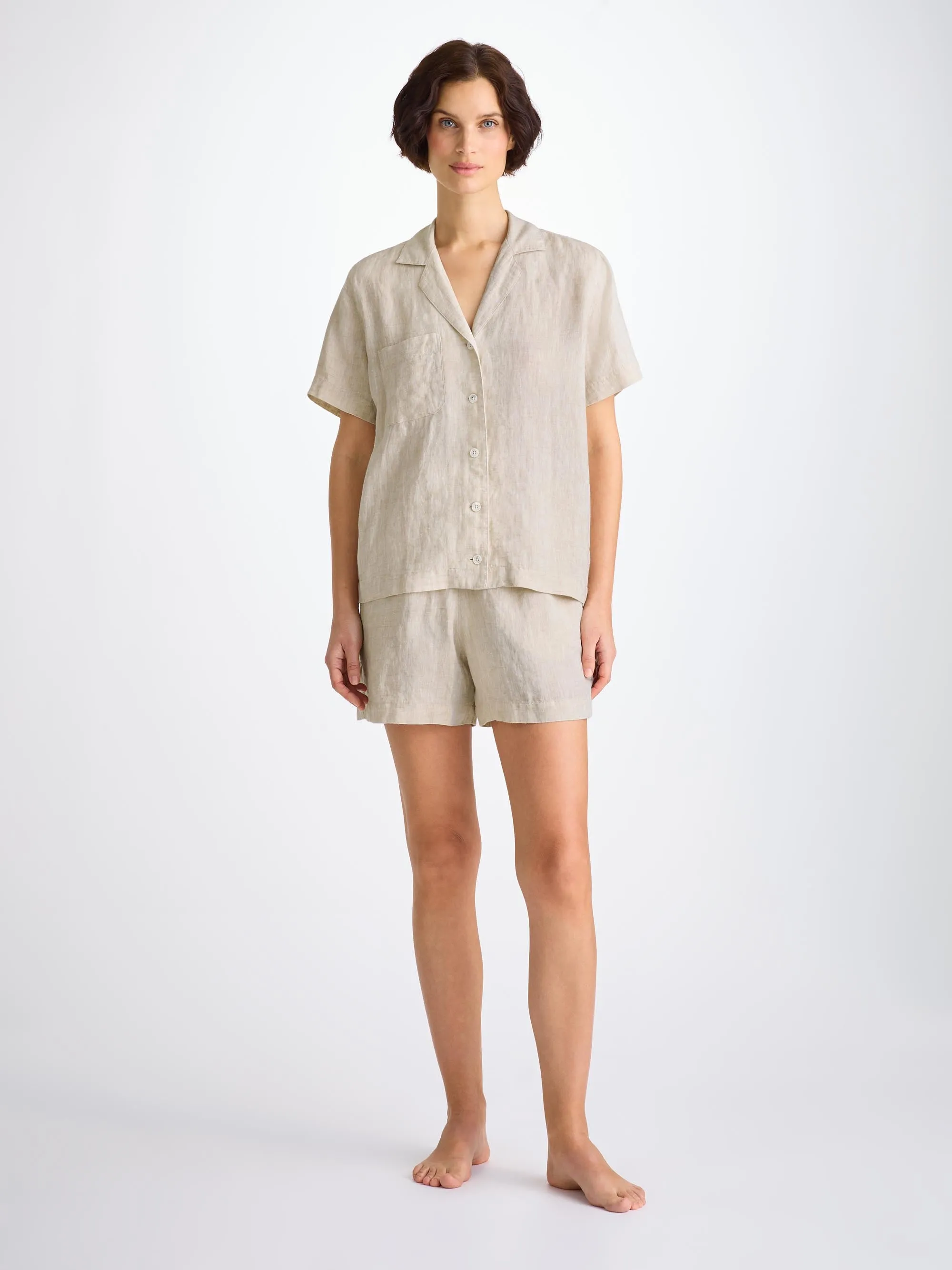Women's Short Pajamas Sicily Linen Sand sold by Derek Rose product image thumbnail 3