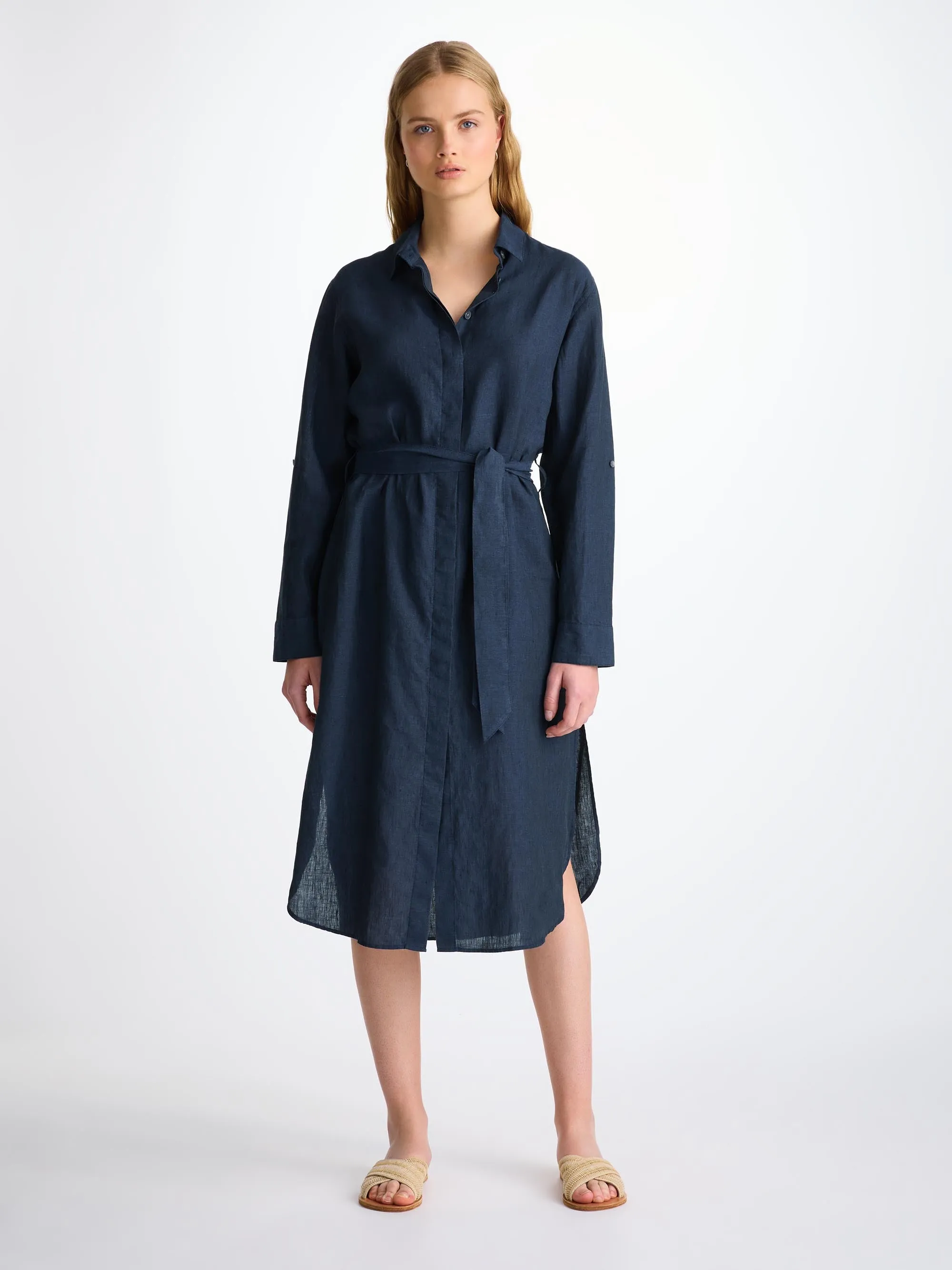 Women's Dress Sicily Linen Navy sold by Derek Rose product image thumbnail 3