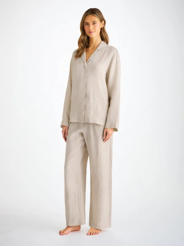 Women's Pajamas Sicily Linen Sand sold by Derek Rose