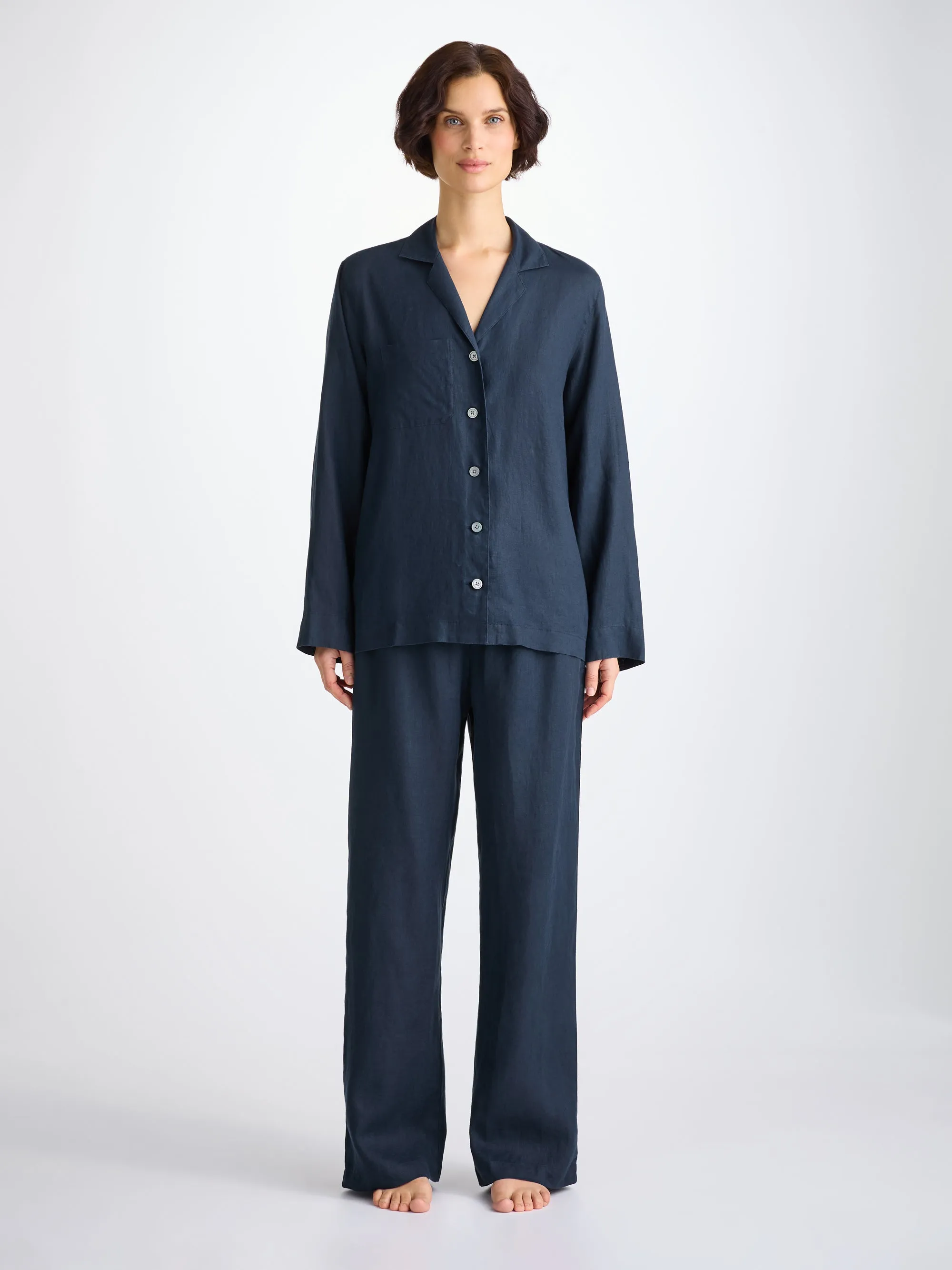 Women's Pajamas Sicily Linen Navy sold by Derek Rose