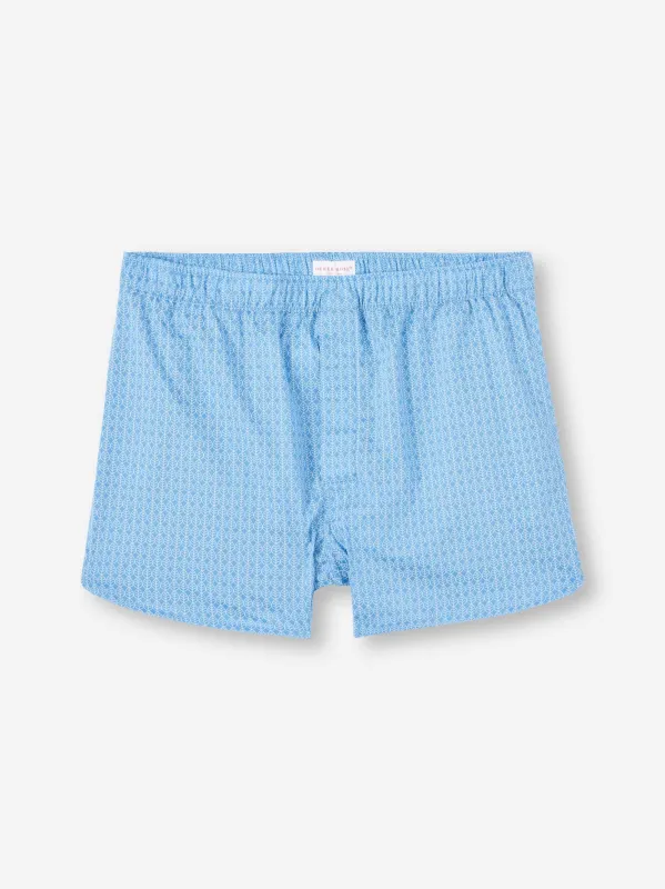 Men's Modern Fit Boxers Cotton Batiste Blue Jungle Leaf Print sold by Derek Rose