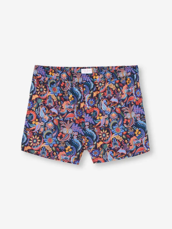 Men's Modern Fit Boxers Cotton Batiste Multi Jungle Paisley Print sold by Derek Rose