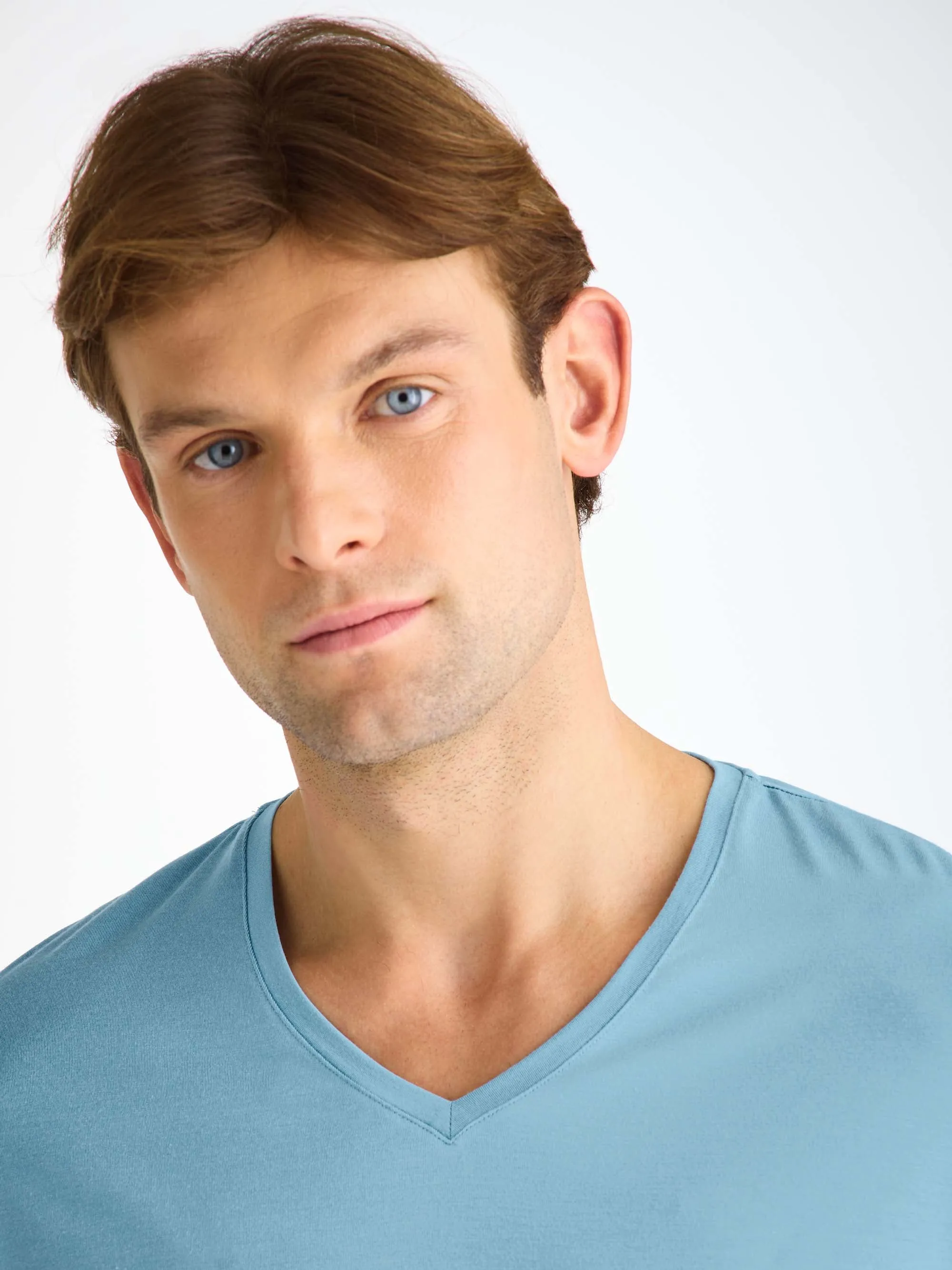Men's V-Neck T-Shirt Basel Micro Modal Stretch Ocean Blue sold by Derek Rose product image thumbnail 5