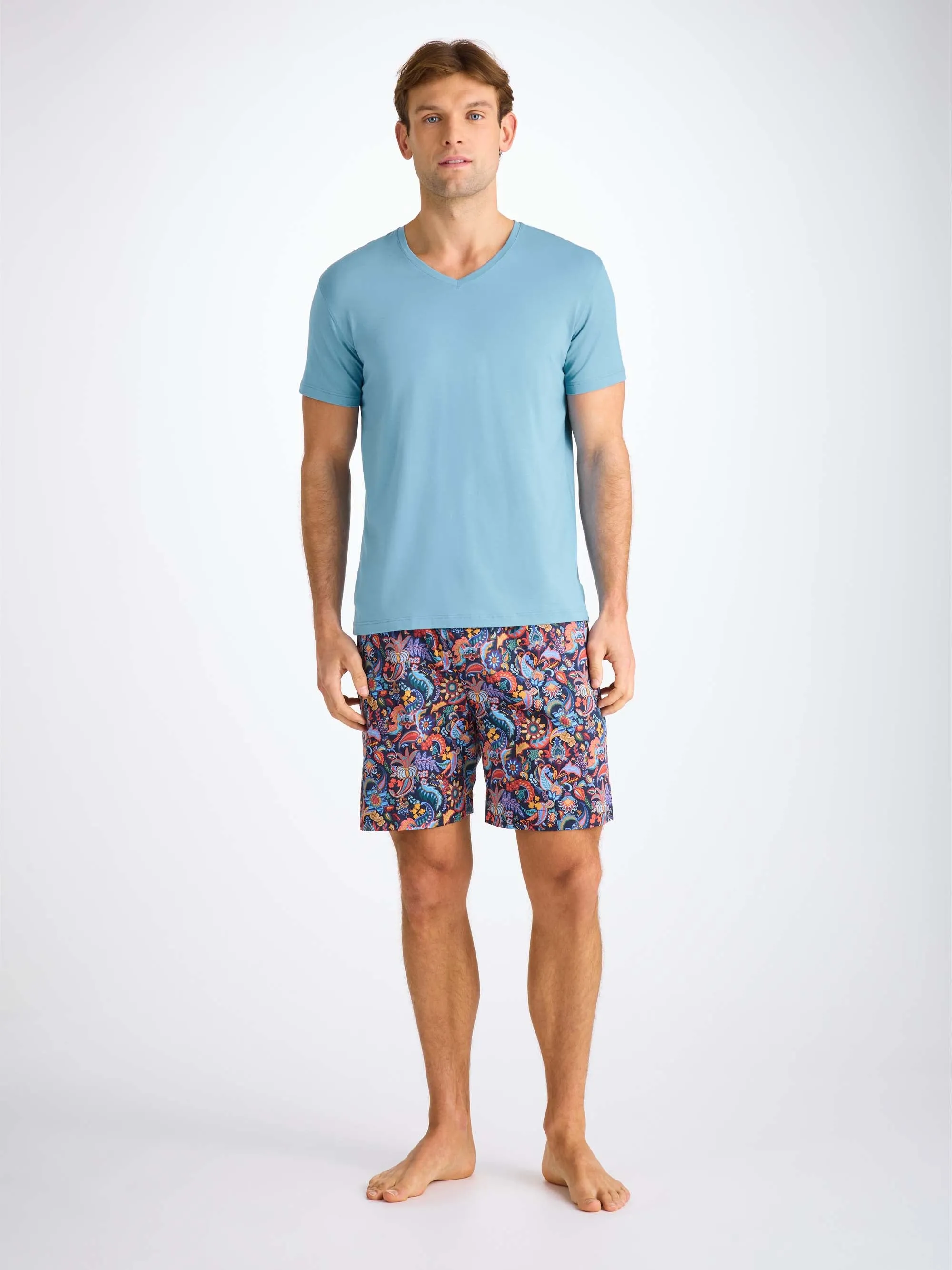 Men's V-Neck T-Shirt Basel Micro Modal Stretch Ocean Blue sold by Derek Rose product image thumbnail 3