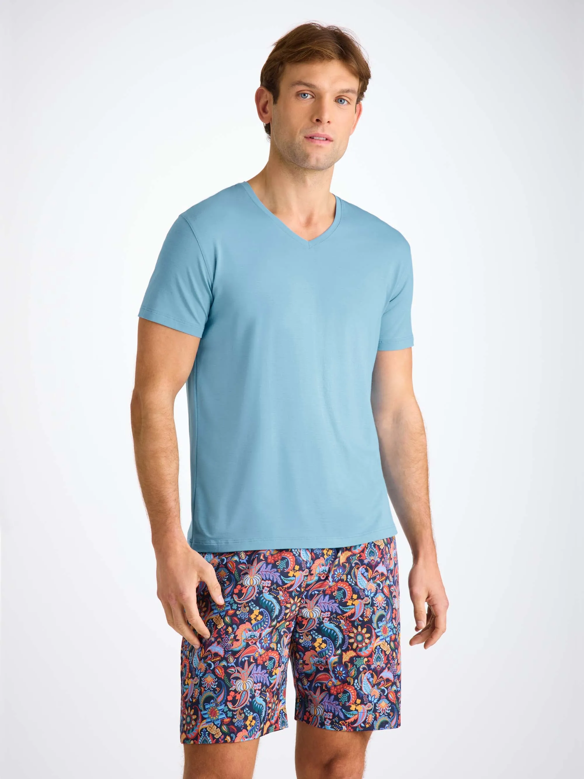 Men's V-Neck T-Shirt Basel Micro Modal Stretch Ocean Blue sold by Derek Rose product image thumbnail 2