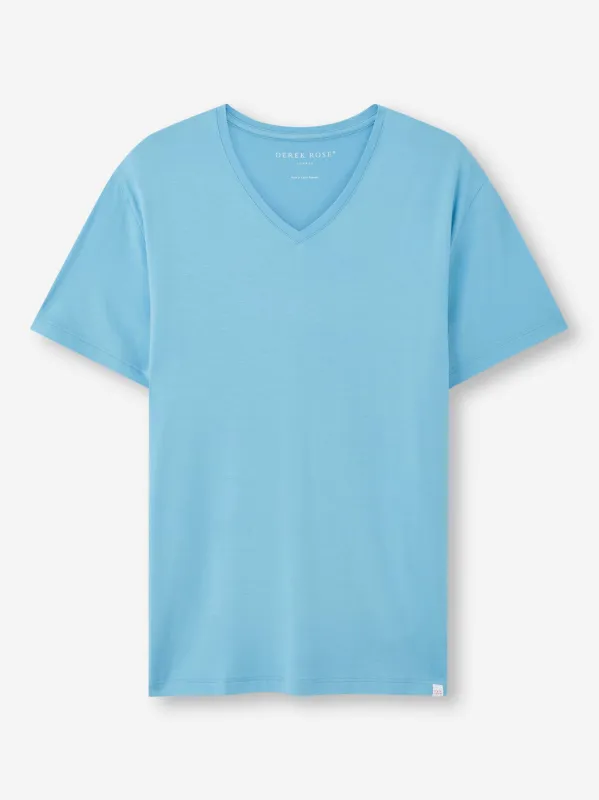 Men's V-Neck T-Shirt Basel Micro Modal Stretch Ocean Blue sold by Derek Rose