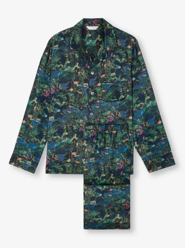 Men's Pajamas Silk Satin Multi Midnight Jungle Print sold by Derek Rose