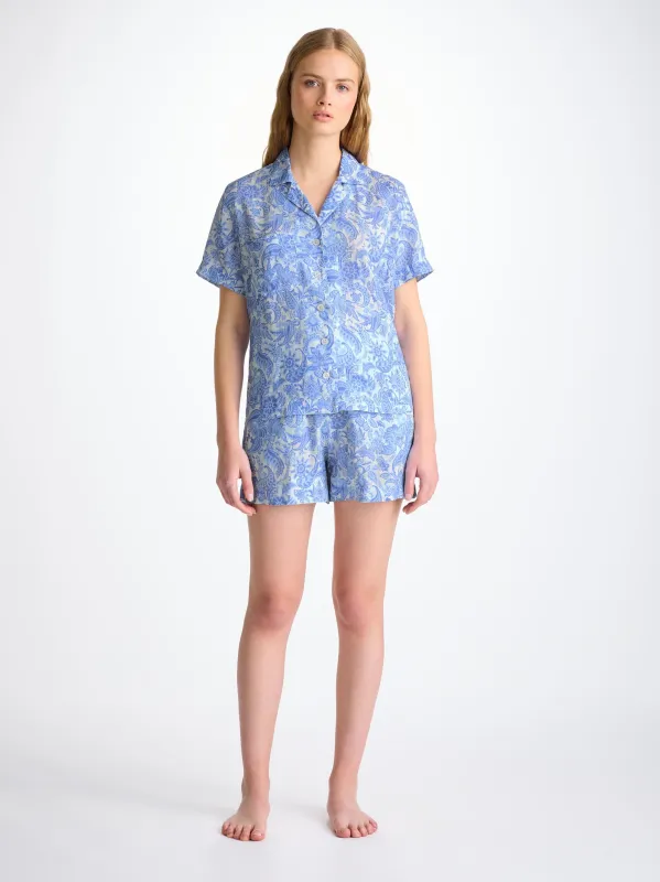 Women's Short Pajamas Linen White Jungle Paisley Print sold by Derek Rose