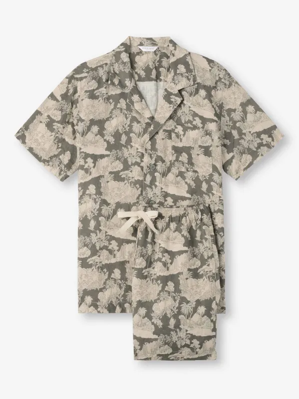Men's Short Pajamas Milan 26 Linen Khaki sold by Derek Rose