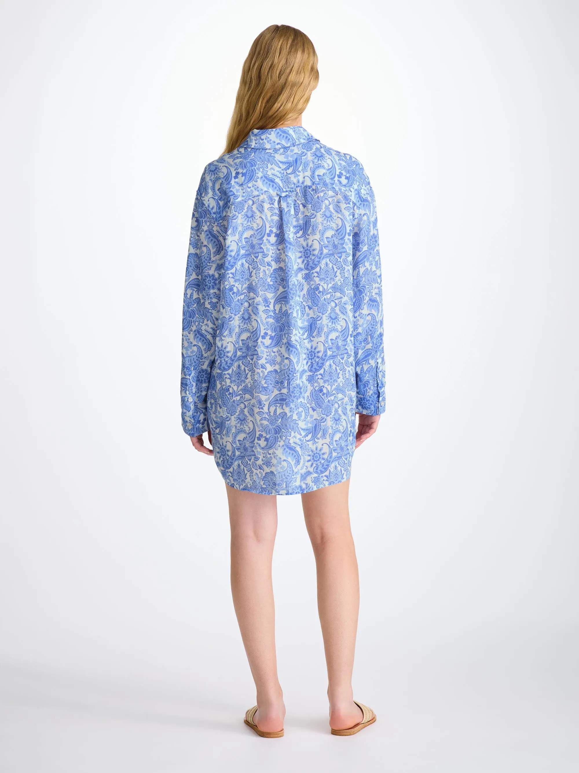 Women's Longline Shirt Linen White Jungle Paisley Print sold by Derek Rose product image thumbnail 4