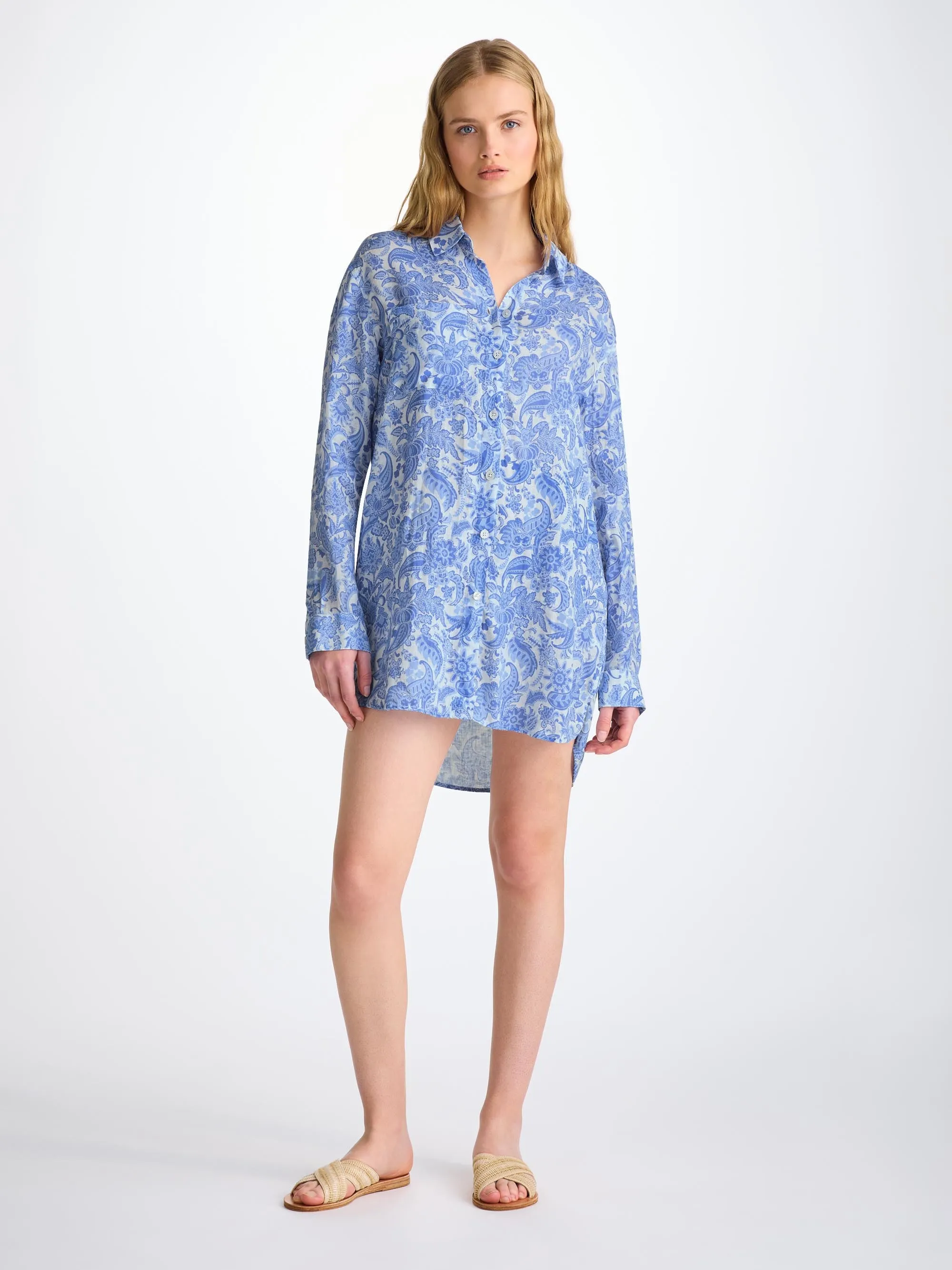 Women's Longline Shirt Linen White Jungle Paisley Print sold by Derek Rose product image thumbnail 3