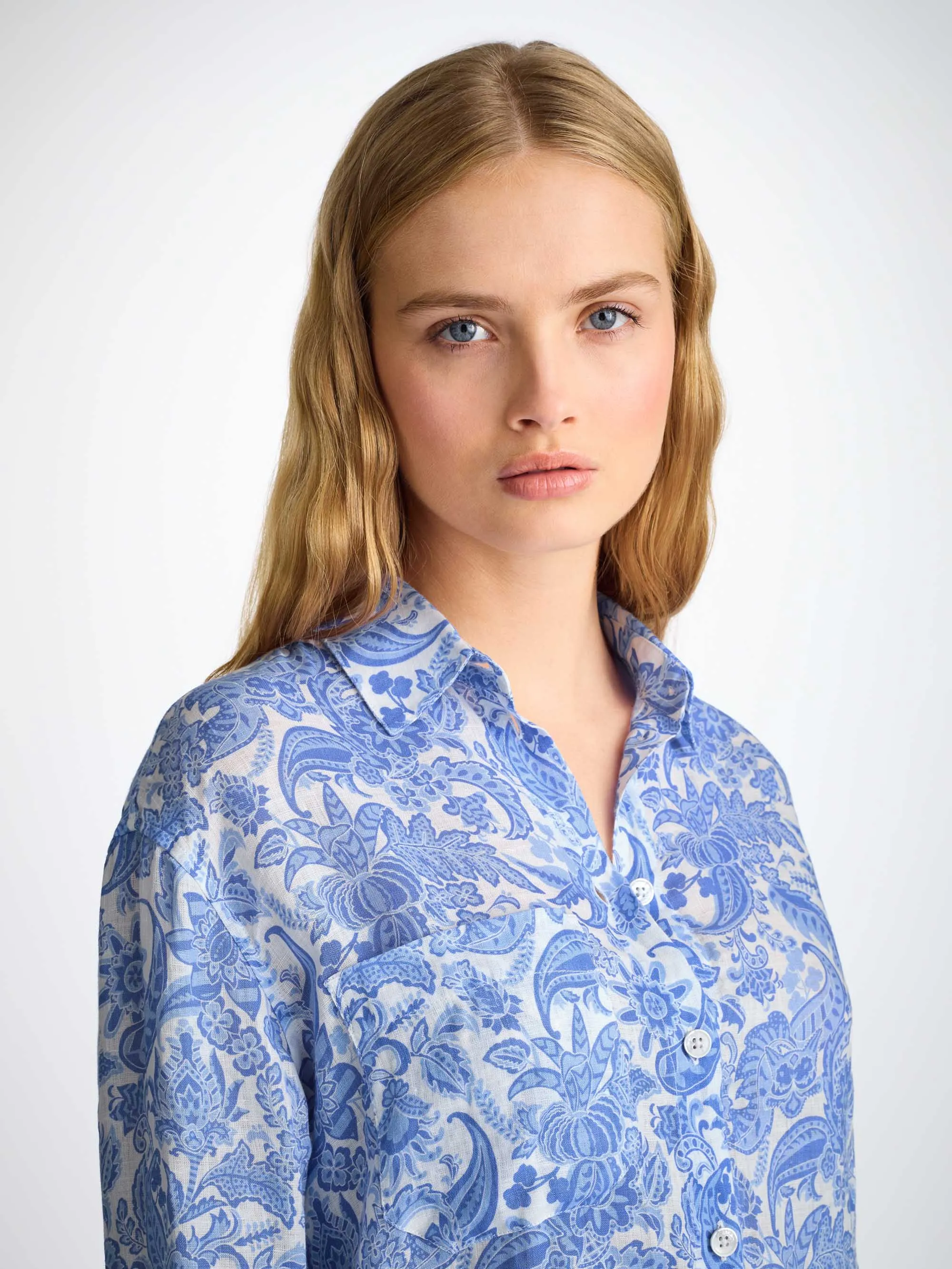 Women's Longline Shirt Linen White Jungle Paisley Print sold by Derek Rose product image thumbnail 5
