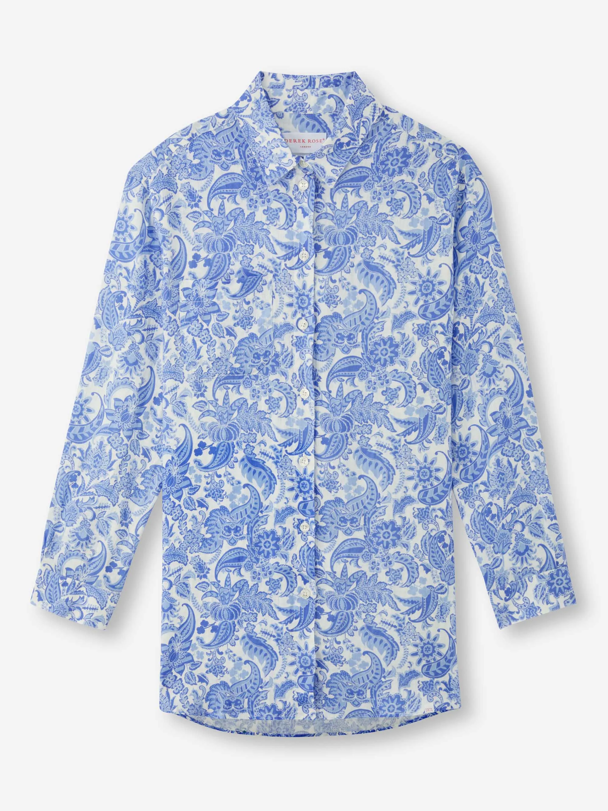 Women's Longline Shirt Linen White Jungle Paisley Print sold by Derek Rose product image thumbnail 2