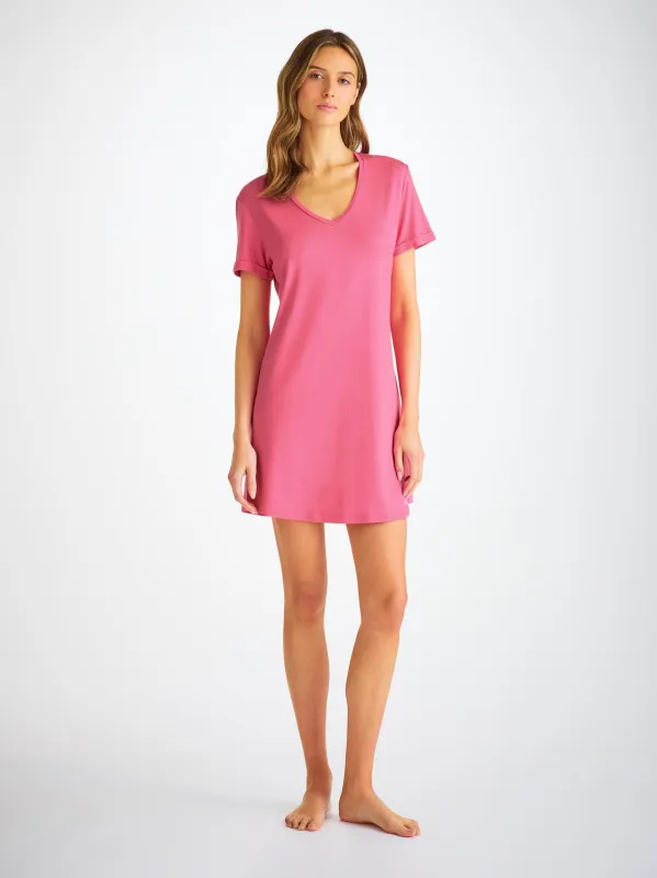 Women's V-Neck Sleep T-Shirt Lara Micro Modal Stretch Flamingo Pink sold by Derek Rose