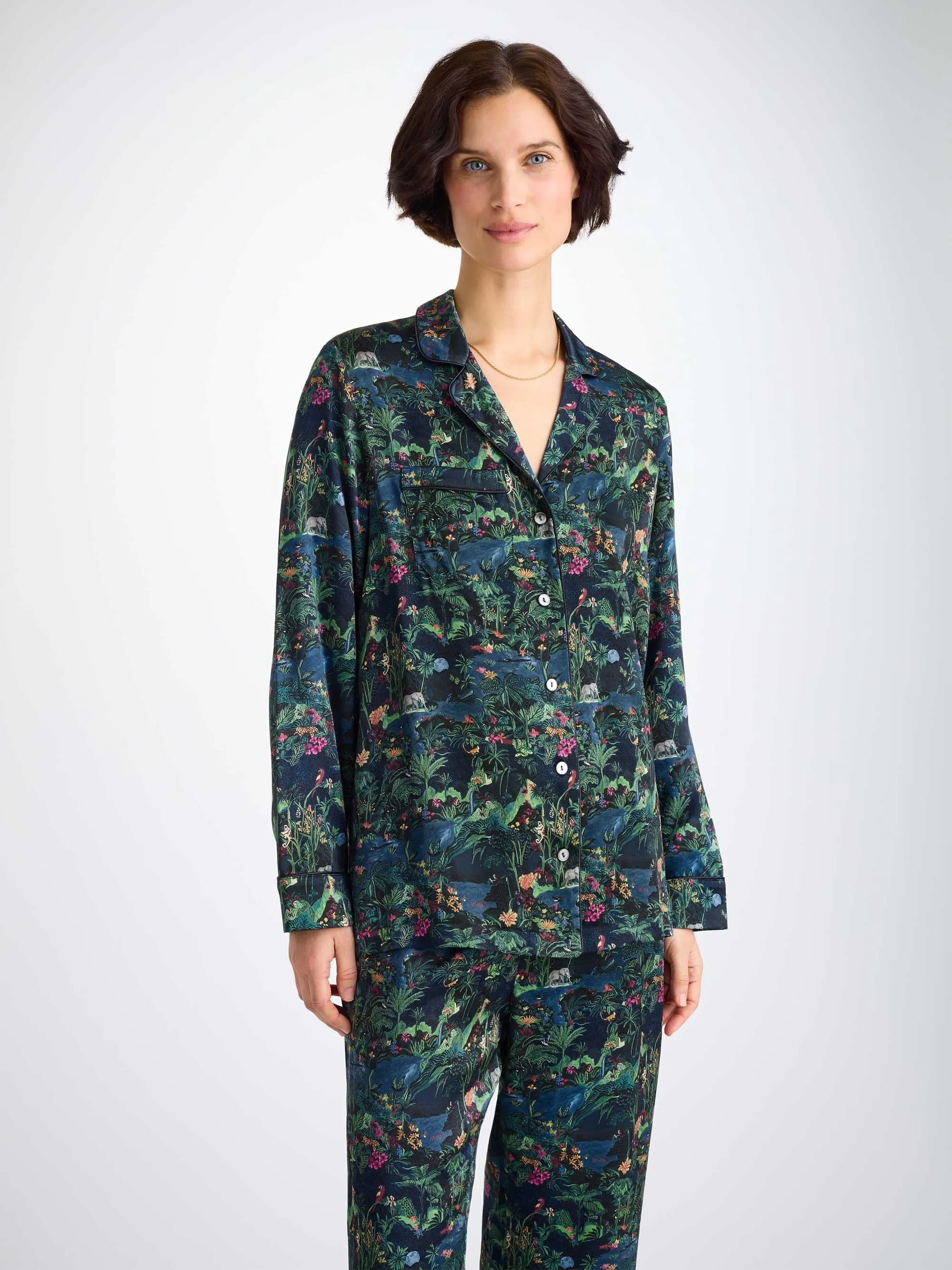 Women's Pajamas Silk Satin Multi Midnight Jungle Print sold by Derek Rose