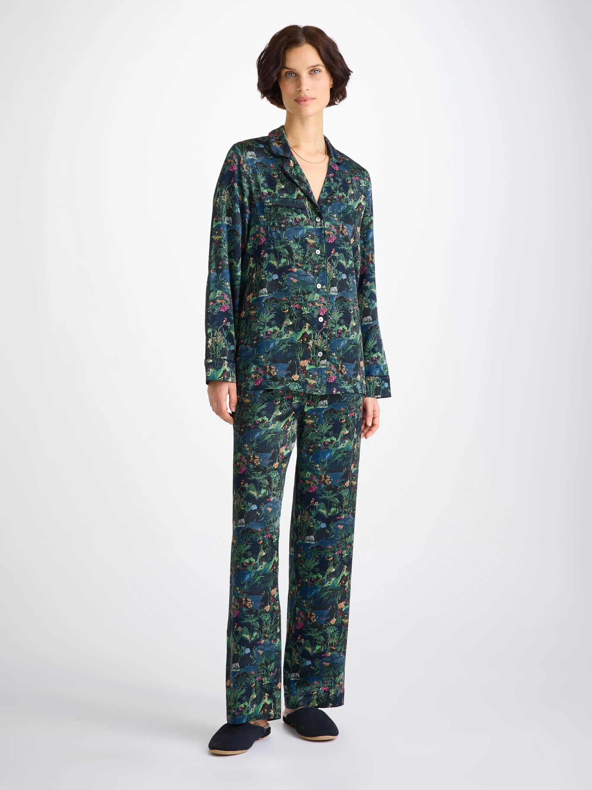 Women's Pajamas Silk Satin Multi Midnight Jungle Print sold by Derek Rose product image thumbnail 3