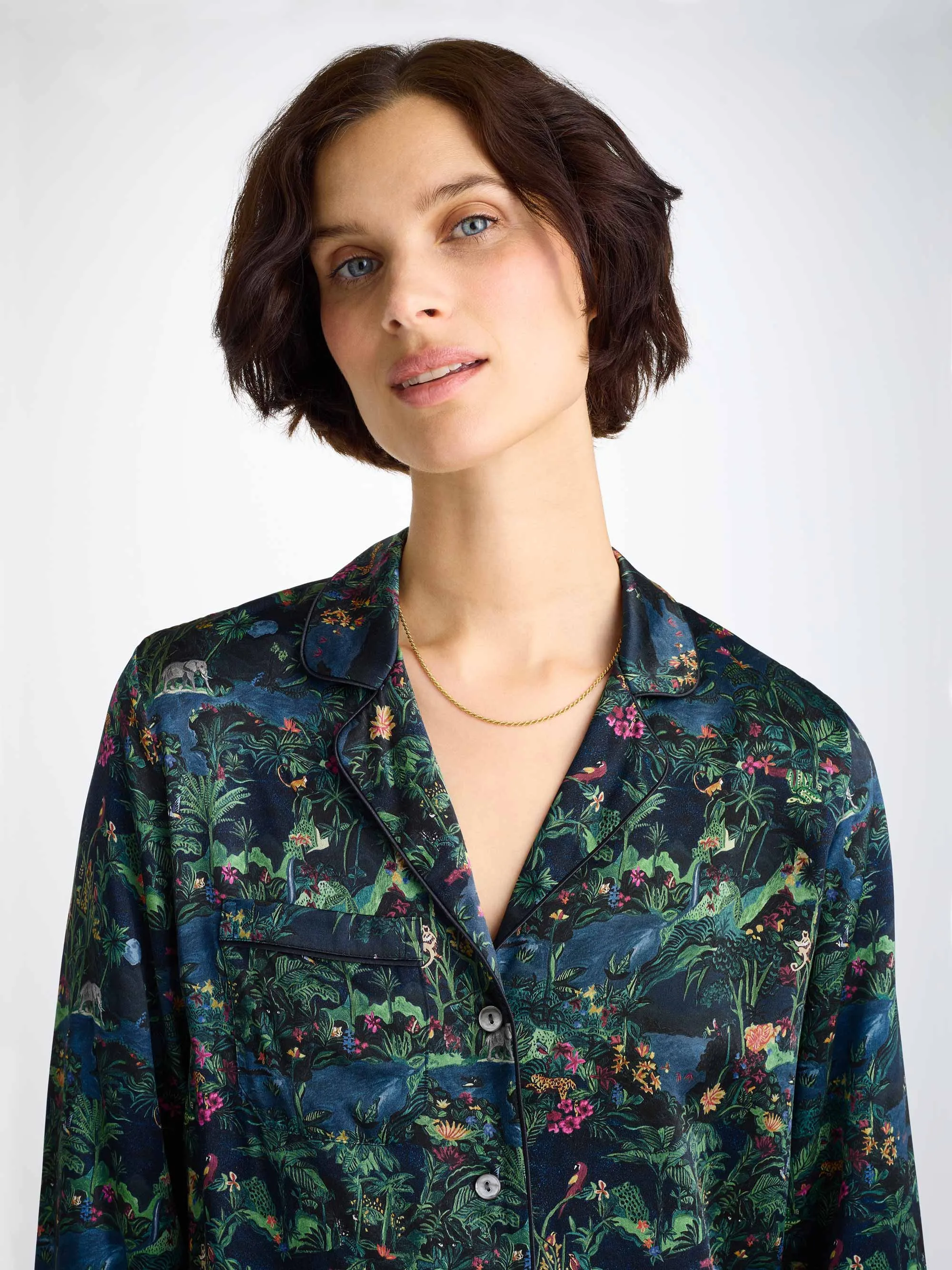 Women's Pajamas Silk Satin Multi Midnight Jungle Print sold by Derek Rose product image thumbnail 5